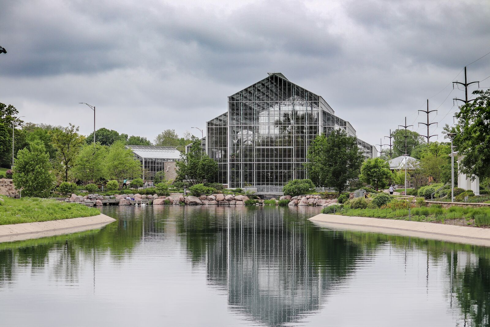 Rockford Illinois May 12 2018 NICHOLAS CONSERVATORY & GARDENS big glass house over looking lake