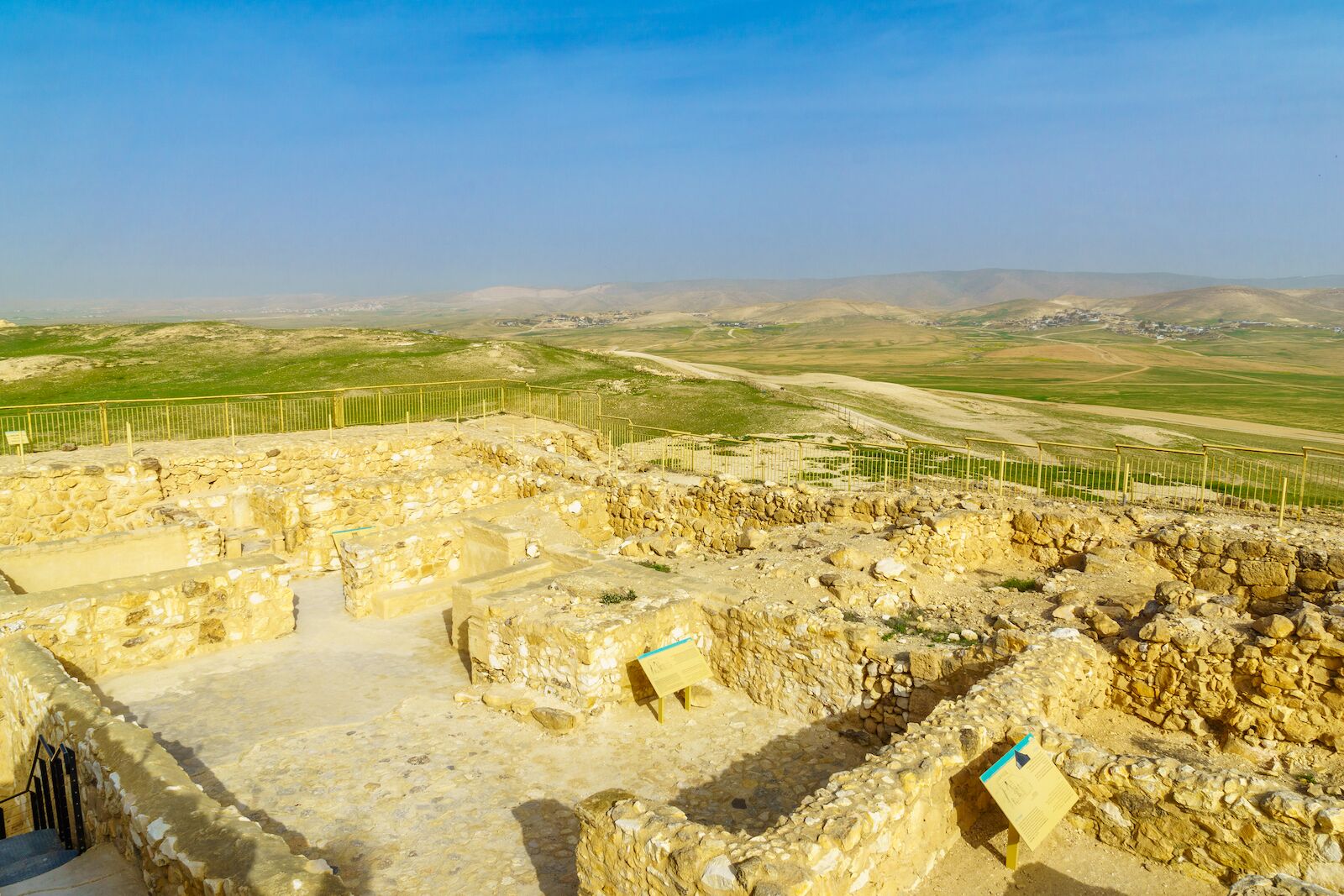 Arad, Israel - March 11, 2021: View of the Iron Age Judean Kingdom Fortress, in Tel Arad National Park, Southern Israel