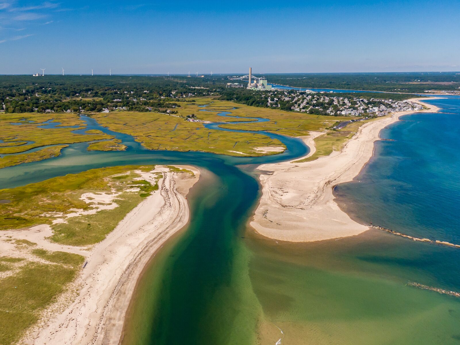 View of the Cape Cod town of Sandwich from the air