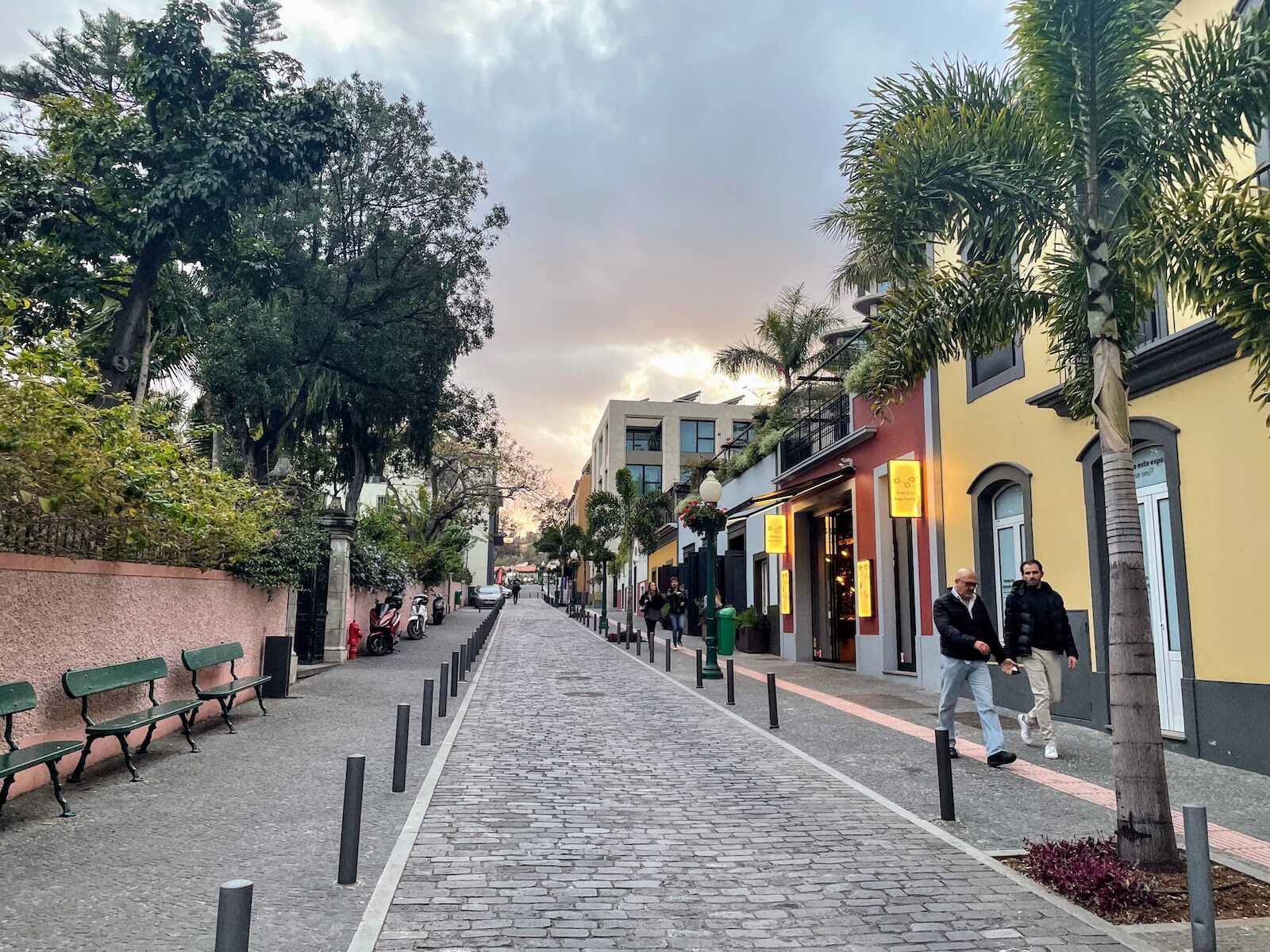 A street in downtown funchal at sunset madeira 
