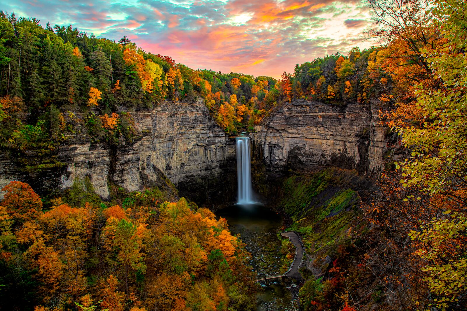 Taughannock Falls Sunset In Full Fall Colors new york state parks