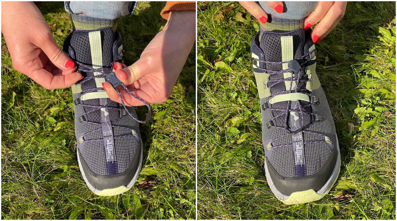 The laces on the Cloutrax On Cloud hiking shoes are unique and very practical