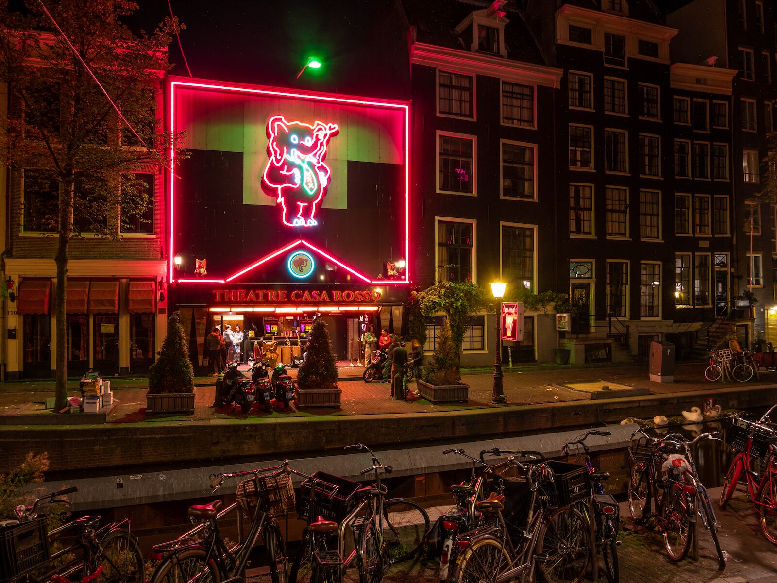 Facade of the Casa Rosso theater, a famous sex show venue in Amsterdam
