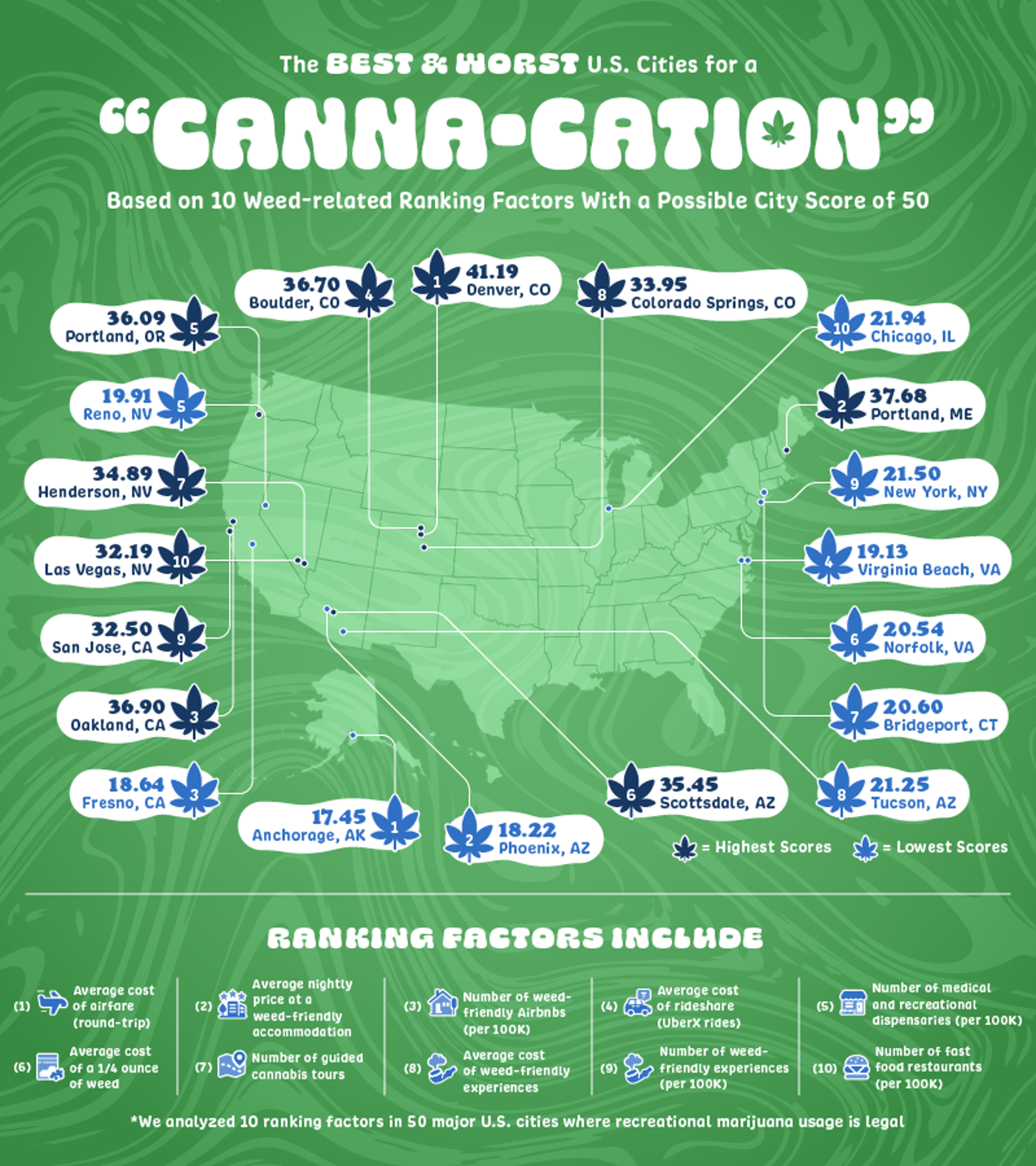 map of rhe best cities for cannabis tourism