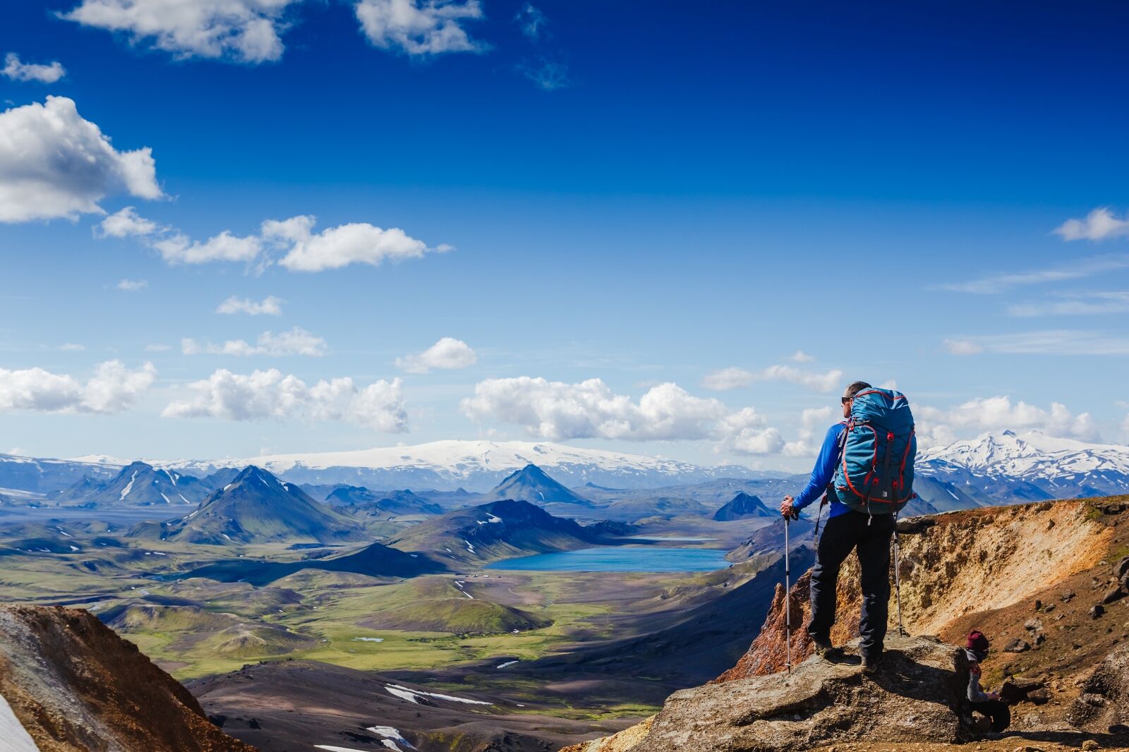 Hiker on mountain in Iceland 