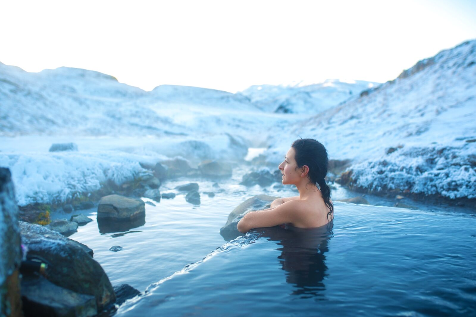 Person in hot spring in Iceland 
