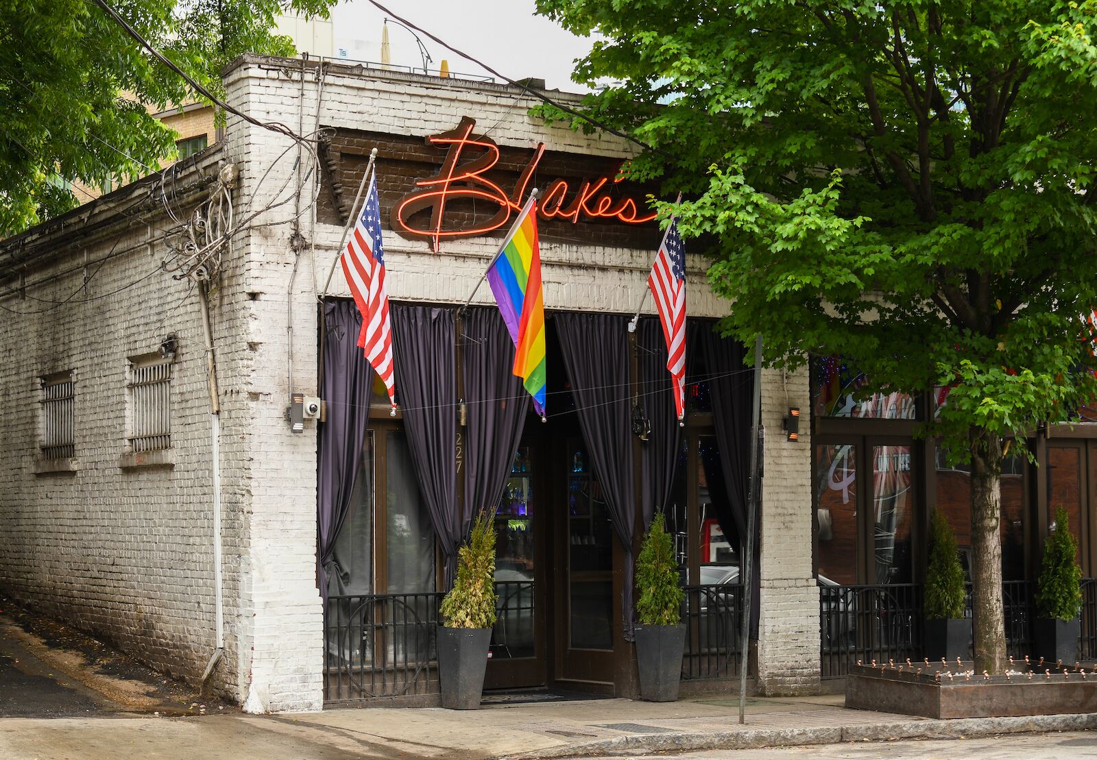 Atlanta, GA United States - June 7 2021: Blake's in Midtown Atlanta prepares for gay pride month.