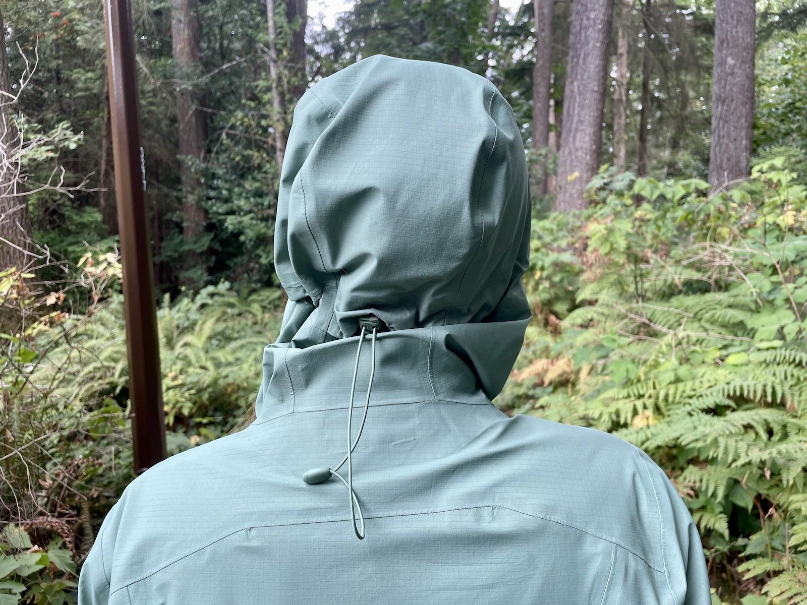 Back of the Patagonia Granite Crest rain jacket 