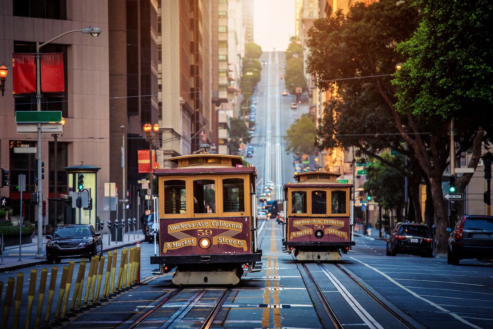 Historic trams rolling along the streets of San Francisco