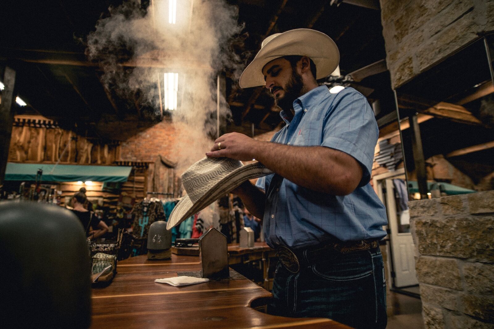 Man making hat in Brazos Valley Texas