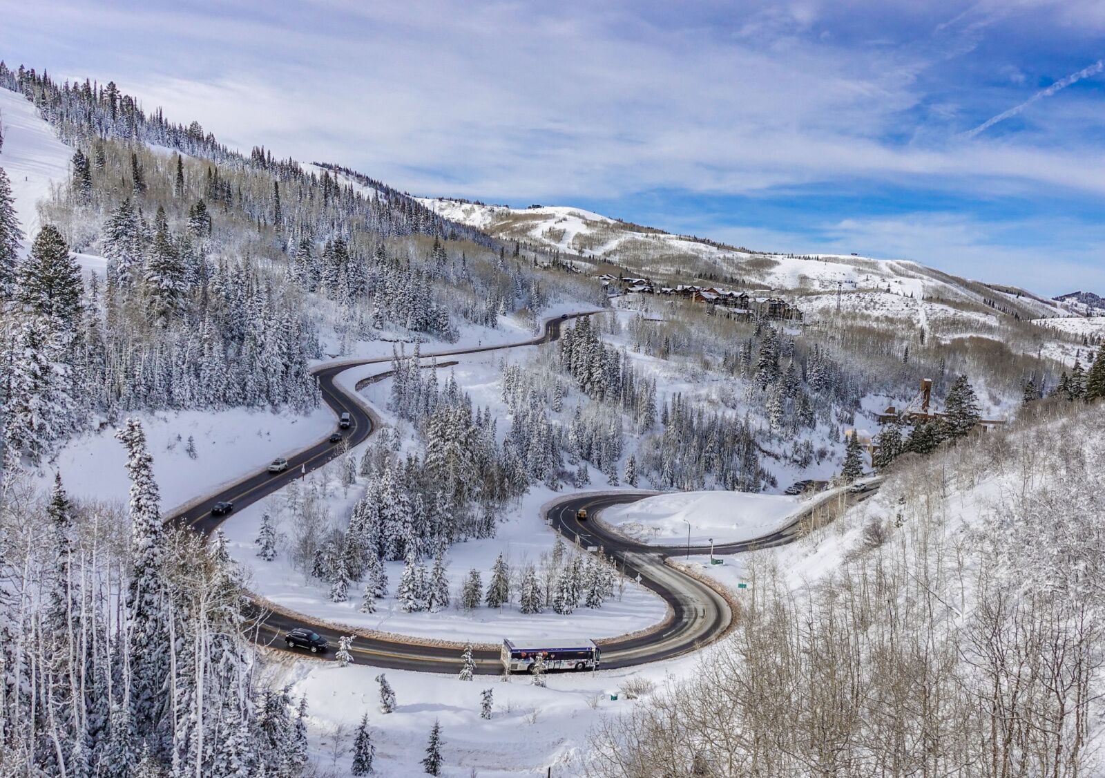 The winding road to deer valley, which you'll have to drive if you want to go there for Salt Lake City skiing