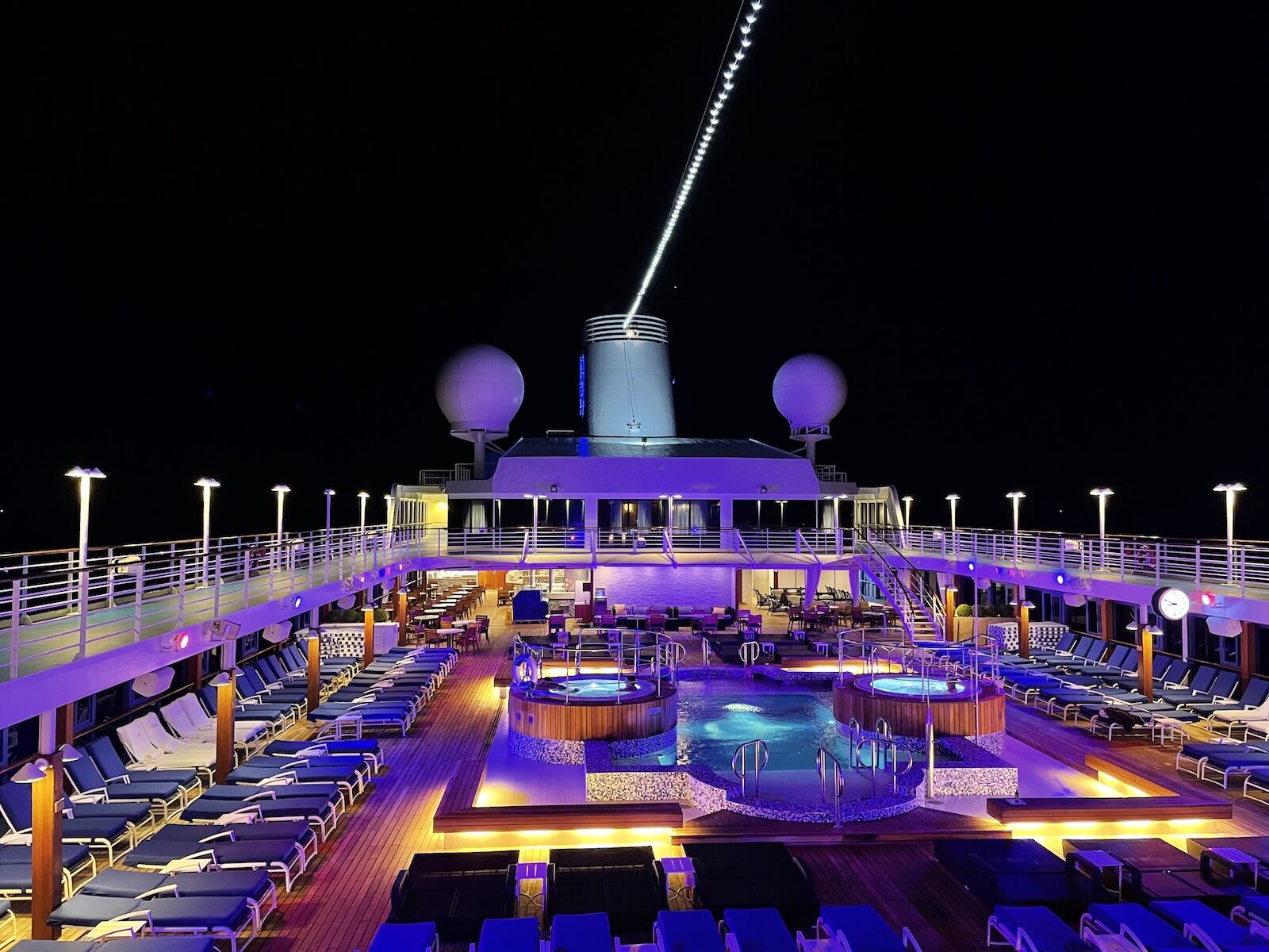 Oceania Cruises review: deck 9 of Nautica illuminated