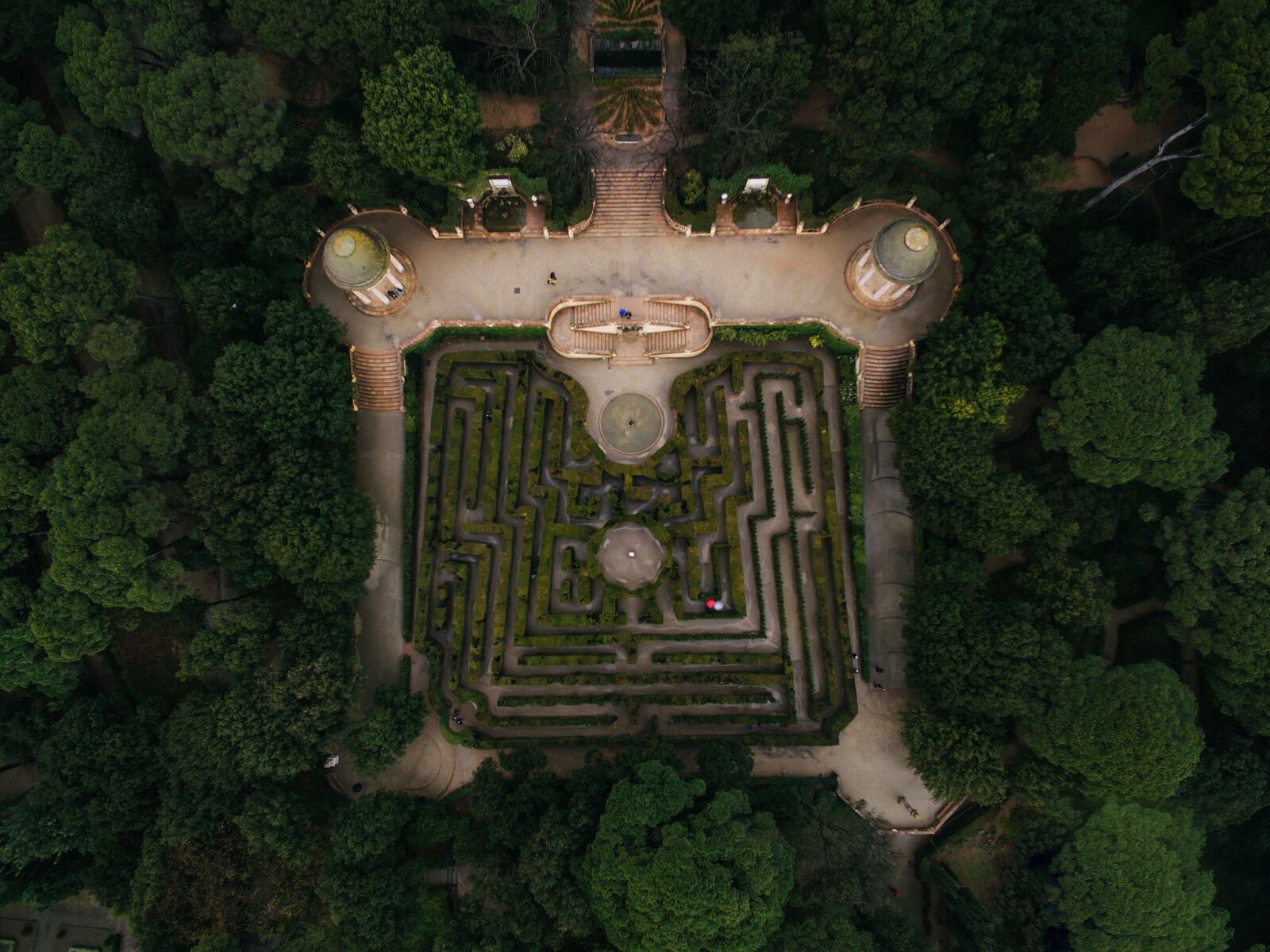 A hedge maze in one of the best parks in Barcelona from above