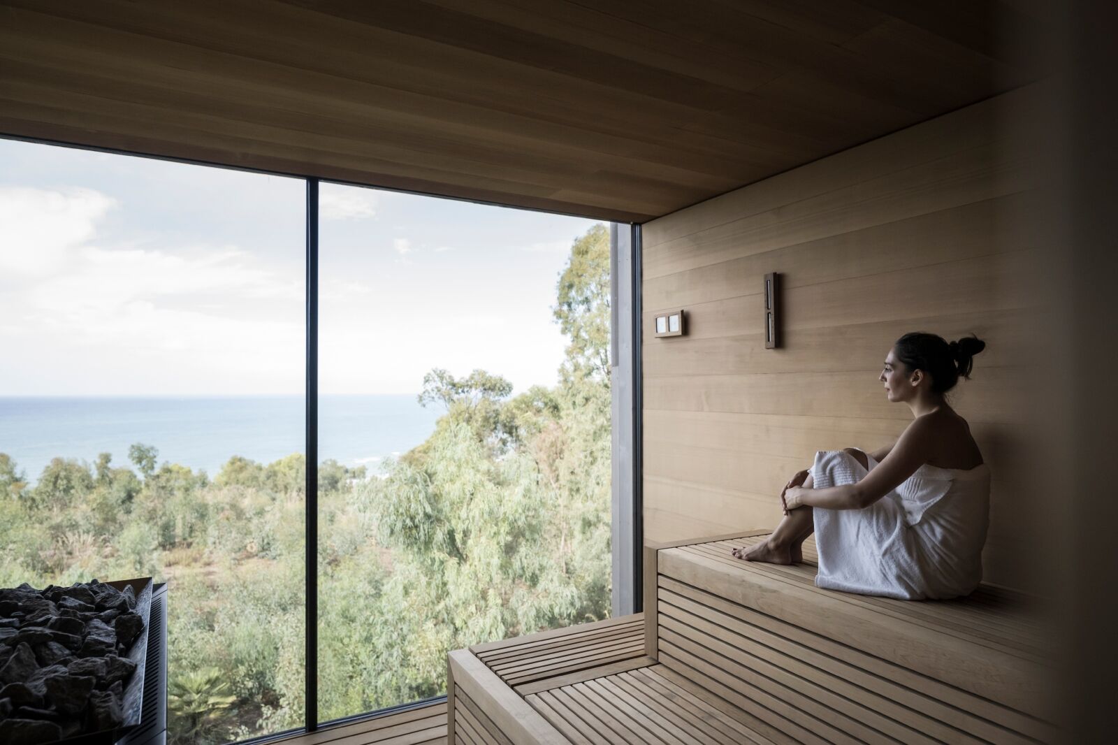 woman in sauna at adler spa resort sicilia