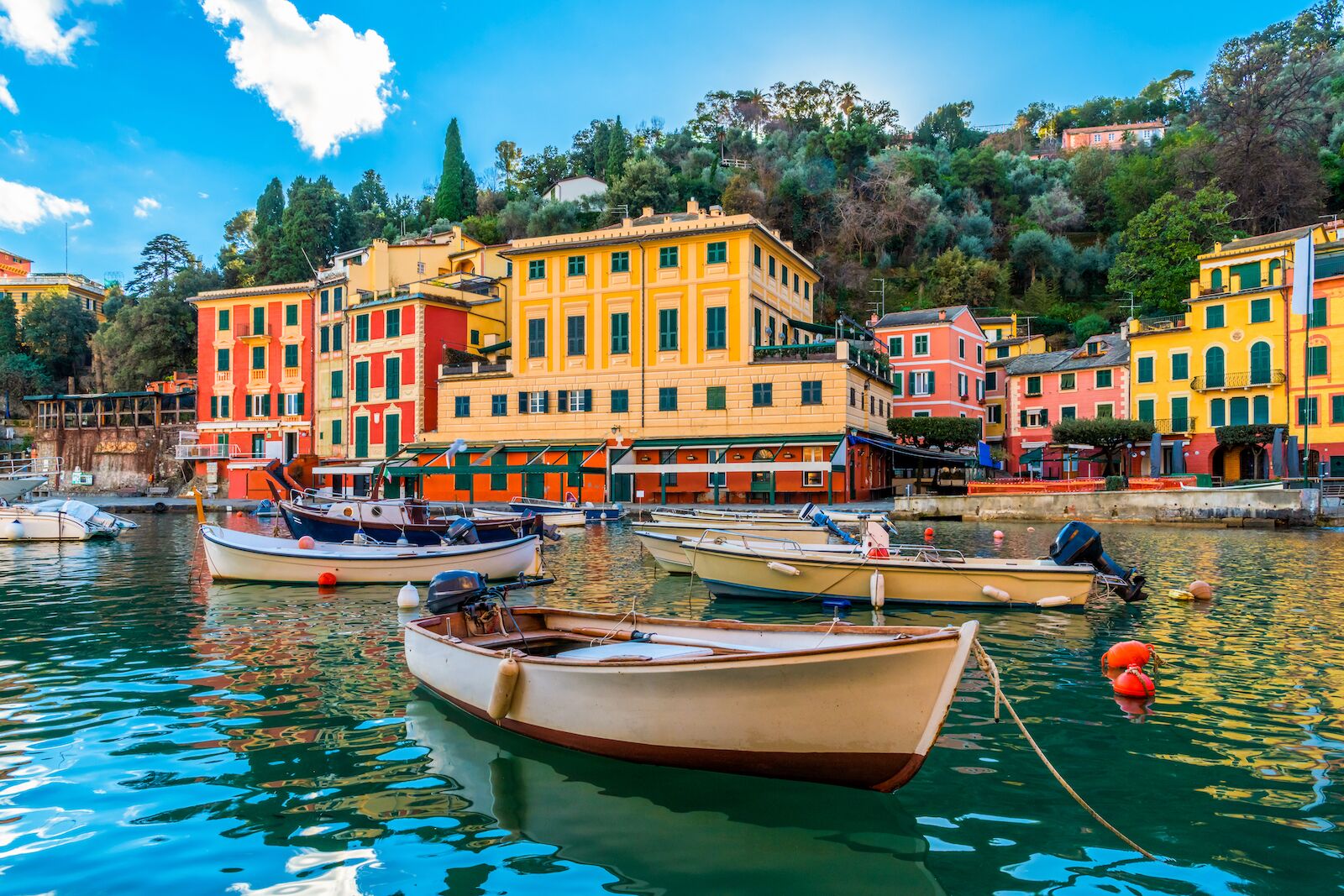 Panoramic view of italian city Portofino in Liguria, Italy