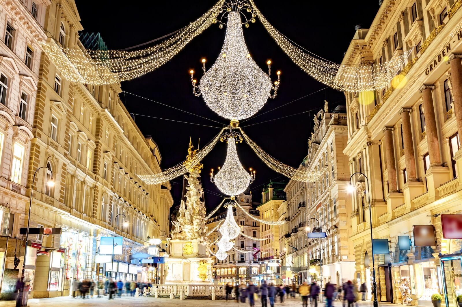 Streets of Vienna with lights in winter