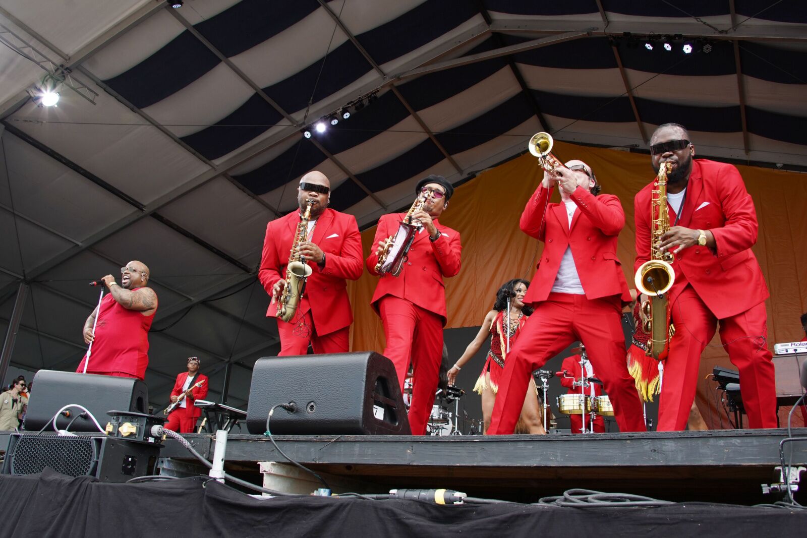 New orleans festivals - band at jazz fest wearing red