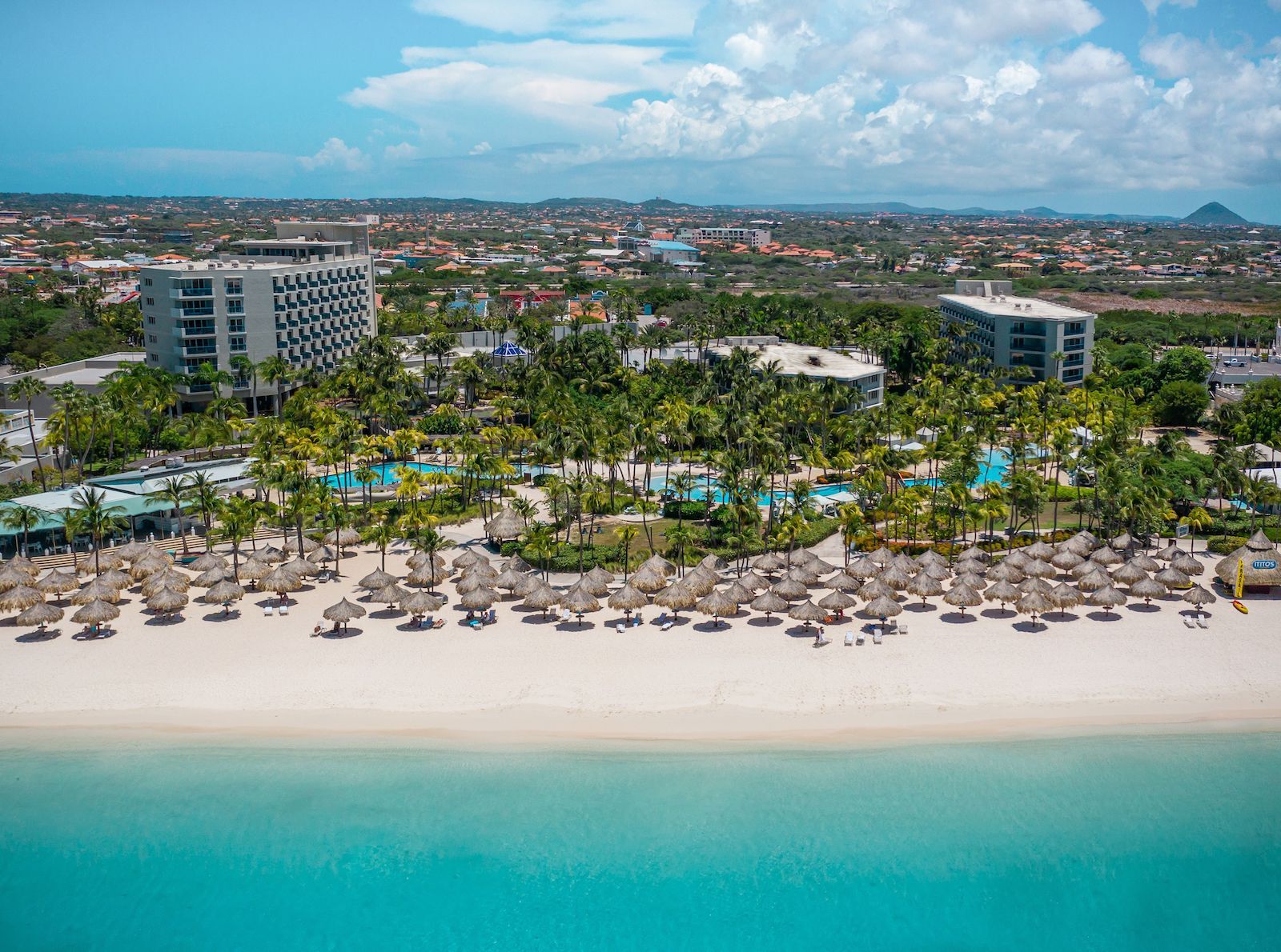 Hilton Aruba Caribbean Resort and Casino- hilton aruba beach from air shot