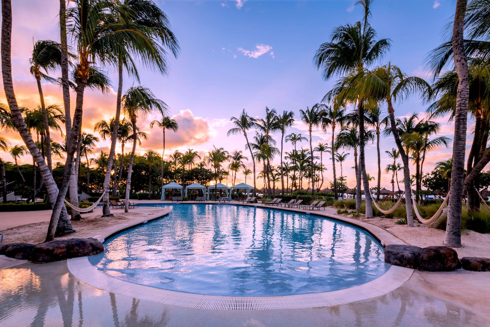 Hilton Aruba Caribbean Resort & Casino- pool at sunset