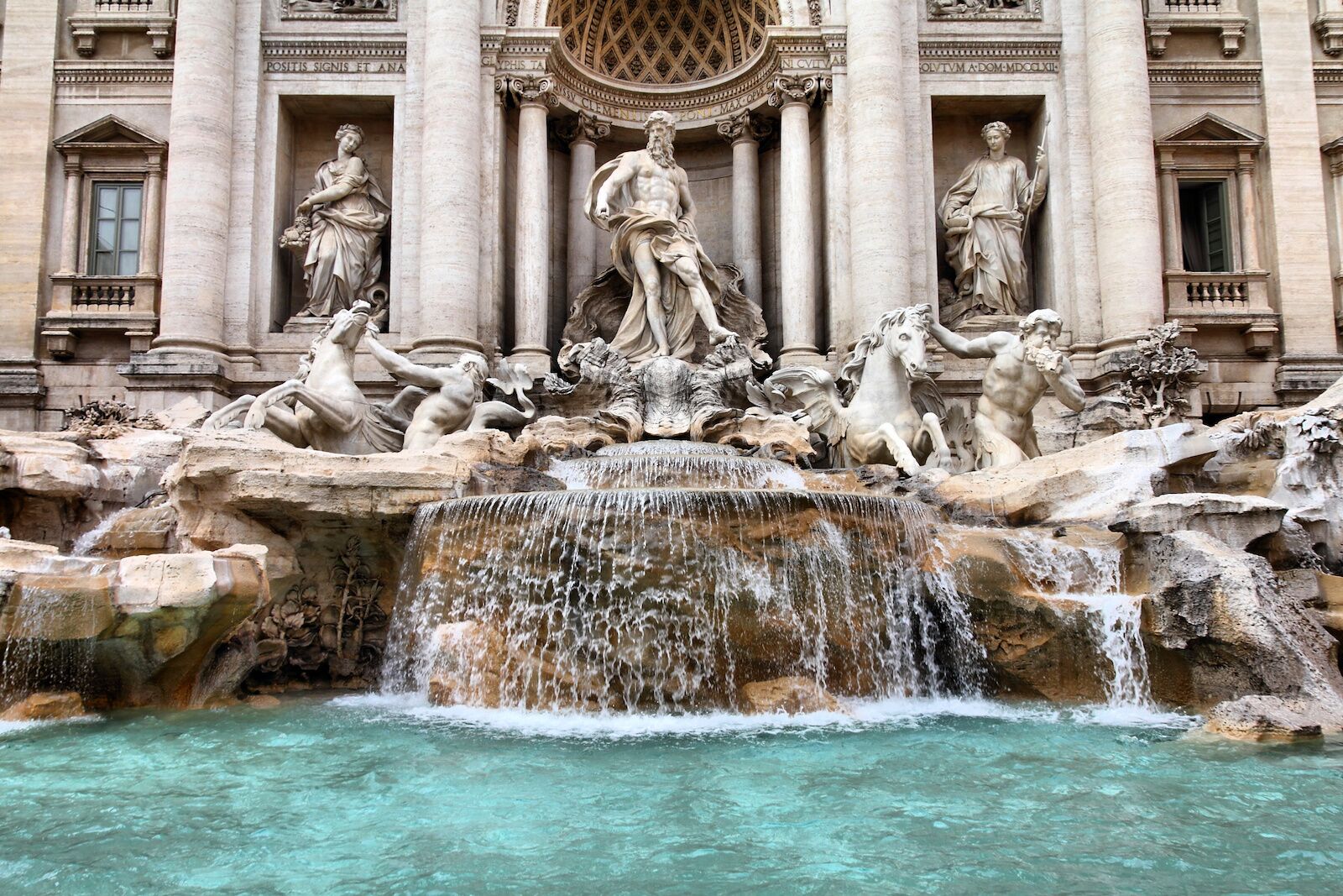 The characters sculpted on the Trevi Fountain in Rome