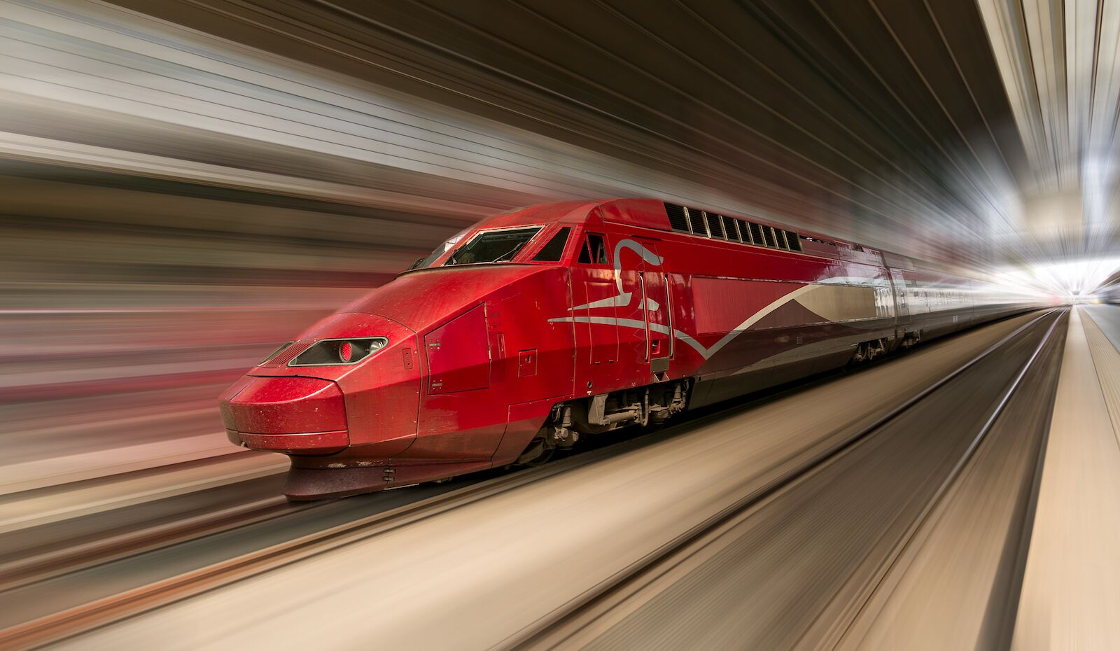 The high-speed Thalys train runs between Amsterdam and Brussels multiple times per day