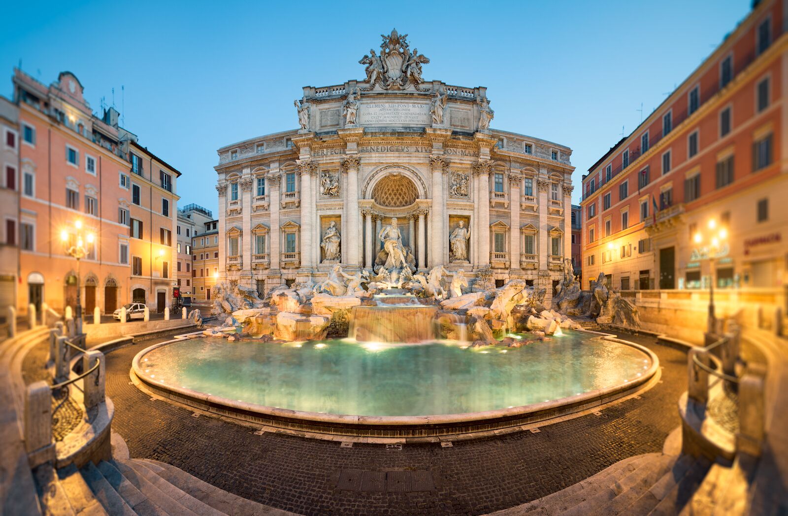 The Trevi Fountain lit up at night
