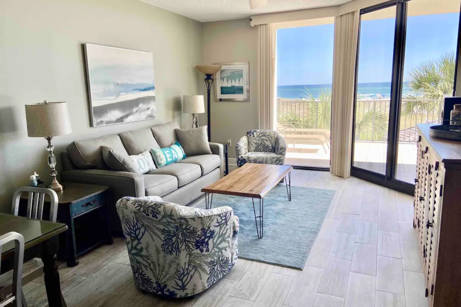 Living area in condo in Airbnb Orange Beach rental 