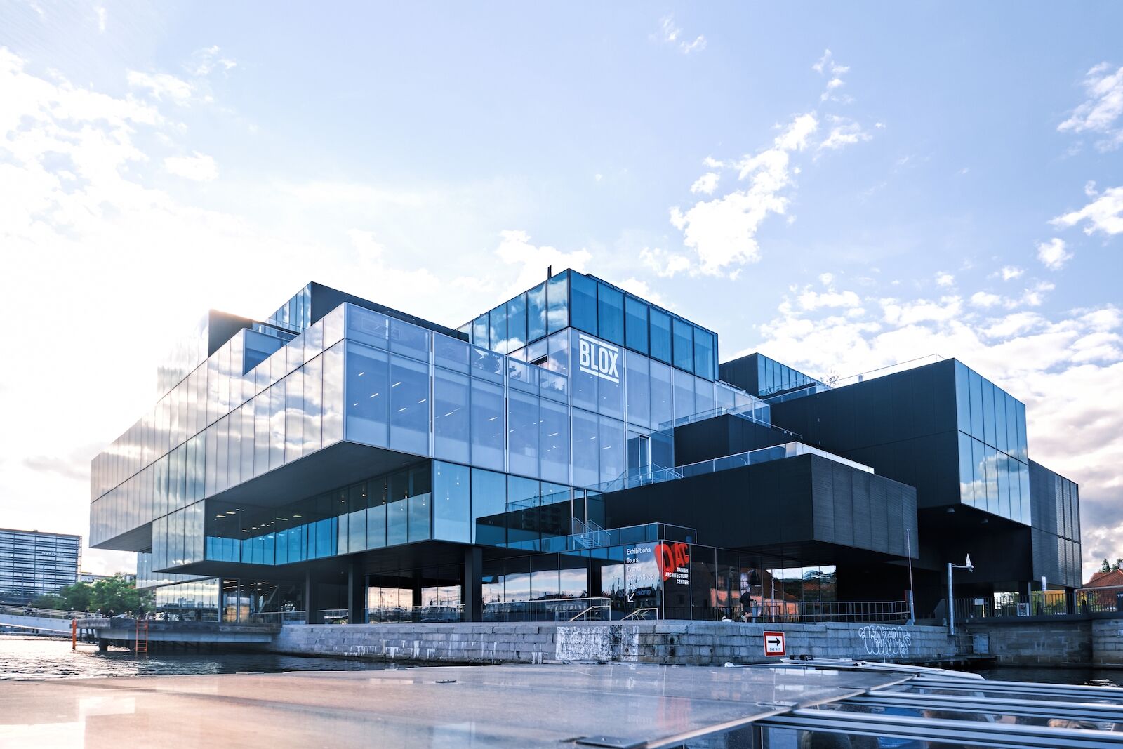 Copenhagen, Denmark - Sept 2022: The BLOX, a new prestige building for architecture and design on Christians Brygge. House of Danish Architecture Center (Dansk Arkitektur Center, DAC)  designed by OMA