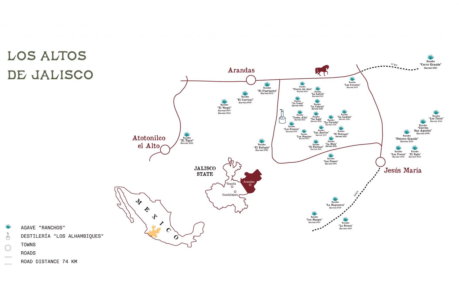 map of tequila ocho estates