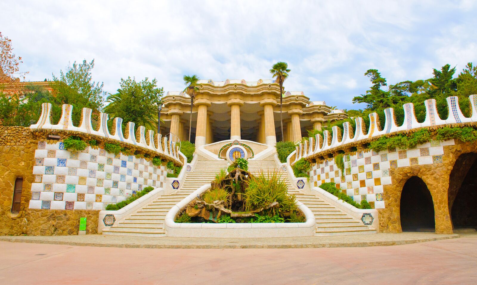 Entrance at Park Güell designed by Antoni Gaudi, Barcelona, Spain.