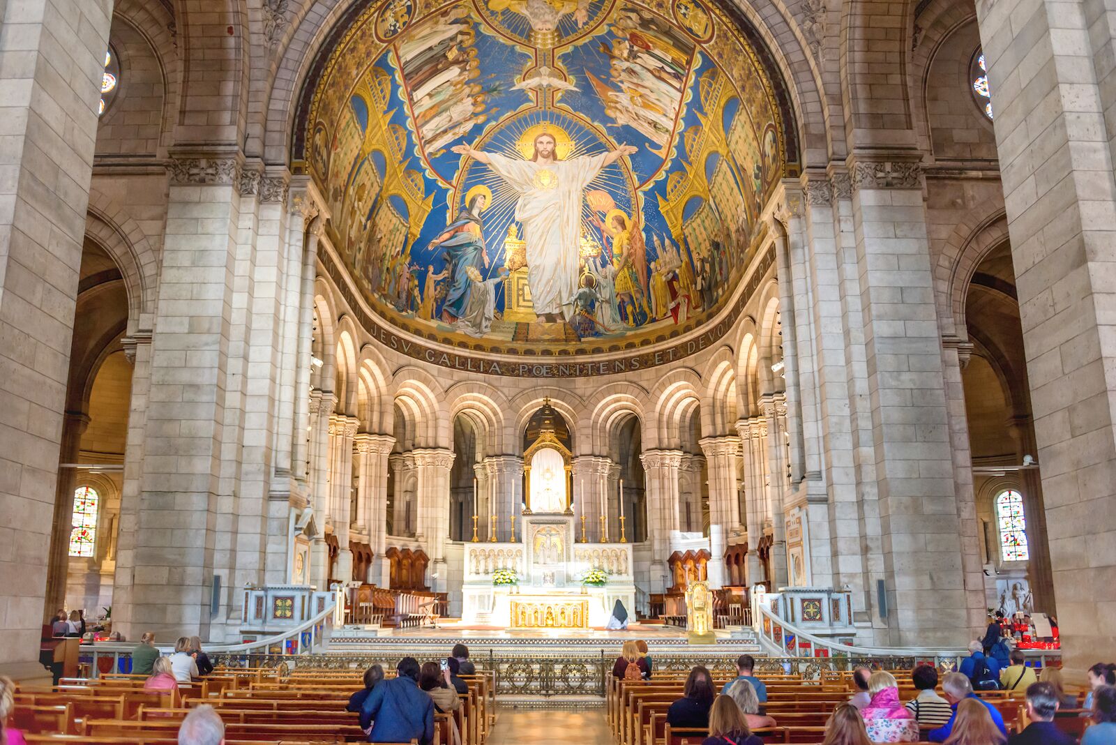 Inside the Sacré Coeur in Paris. The Sacré Coeur is home to the largest mosaic in France