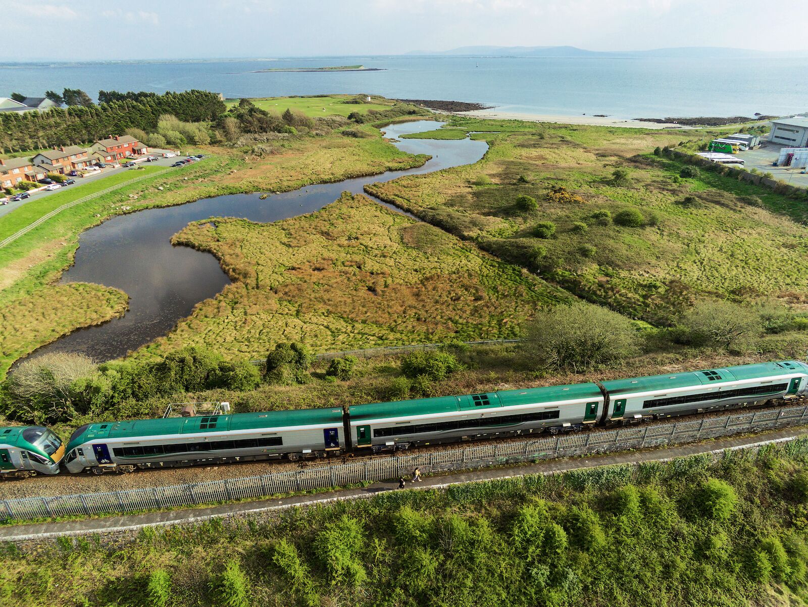 Aerial view of the train running from Dublin to Galway.