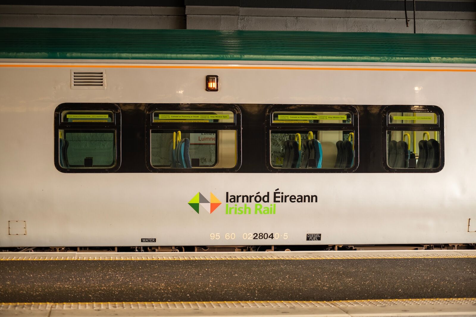 Irish train waiting in a station