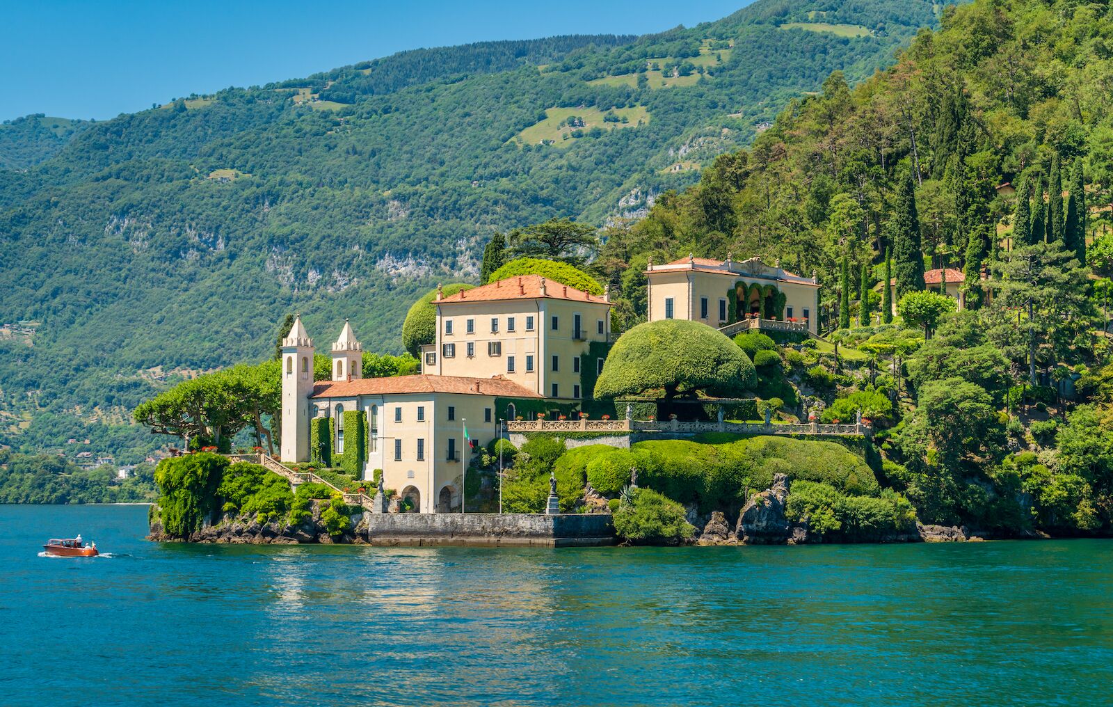 Villa del Balbianello along the shore of Lake Como in Italy