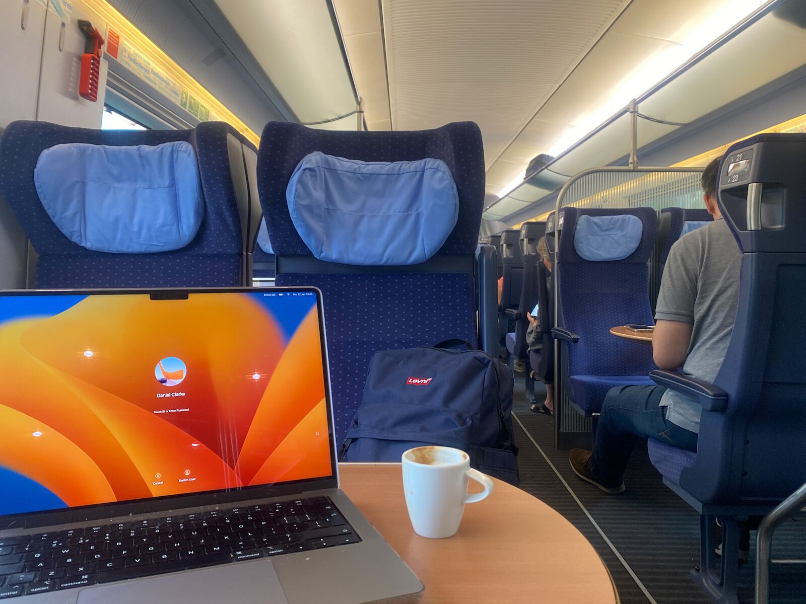 traveling by train - wifi and coffee 
