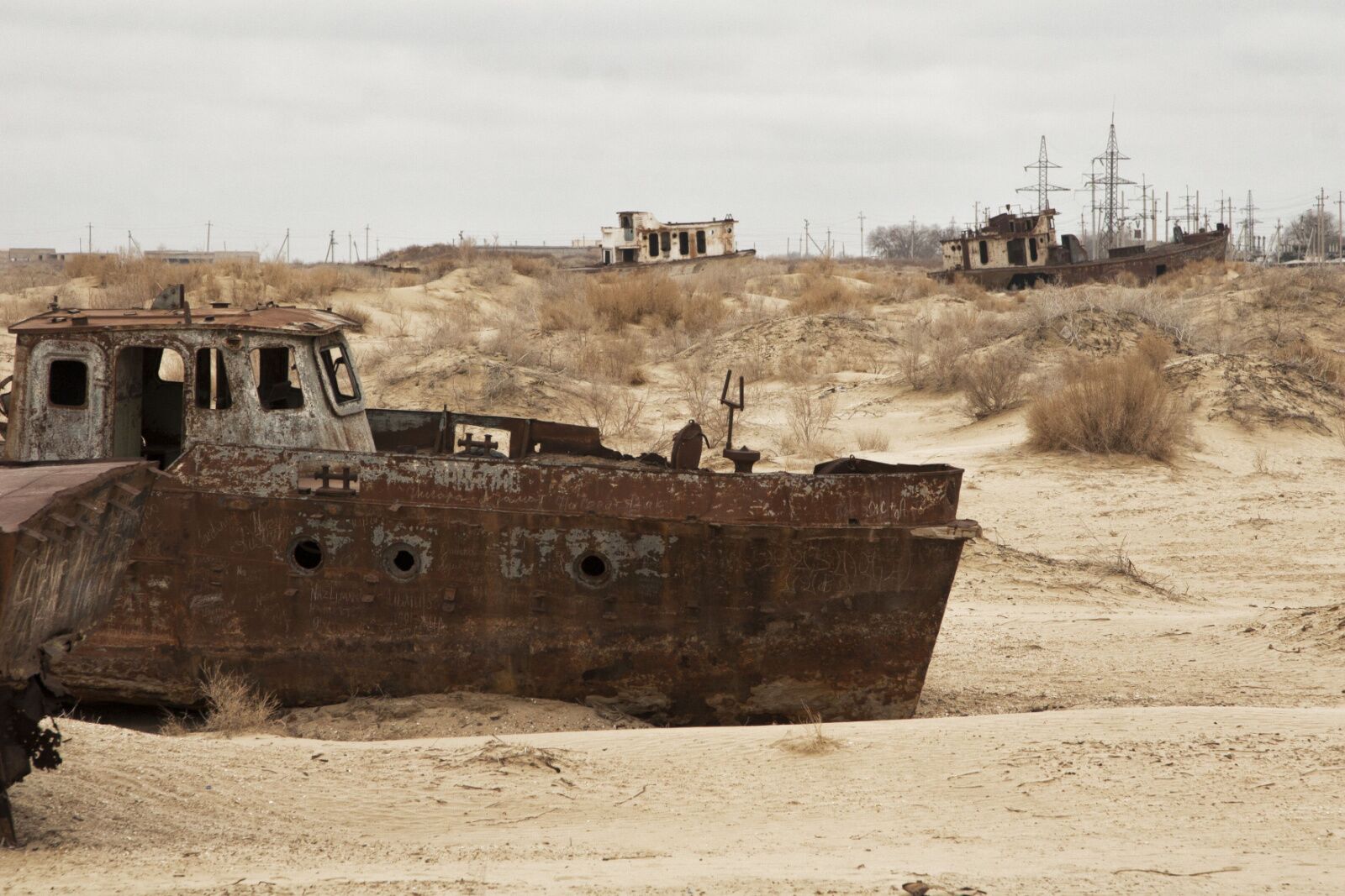 traveling by train - dried up aral sea