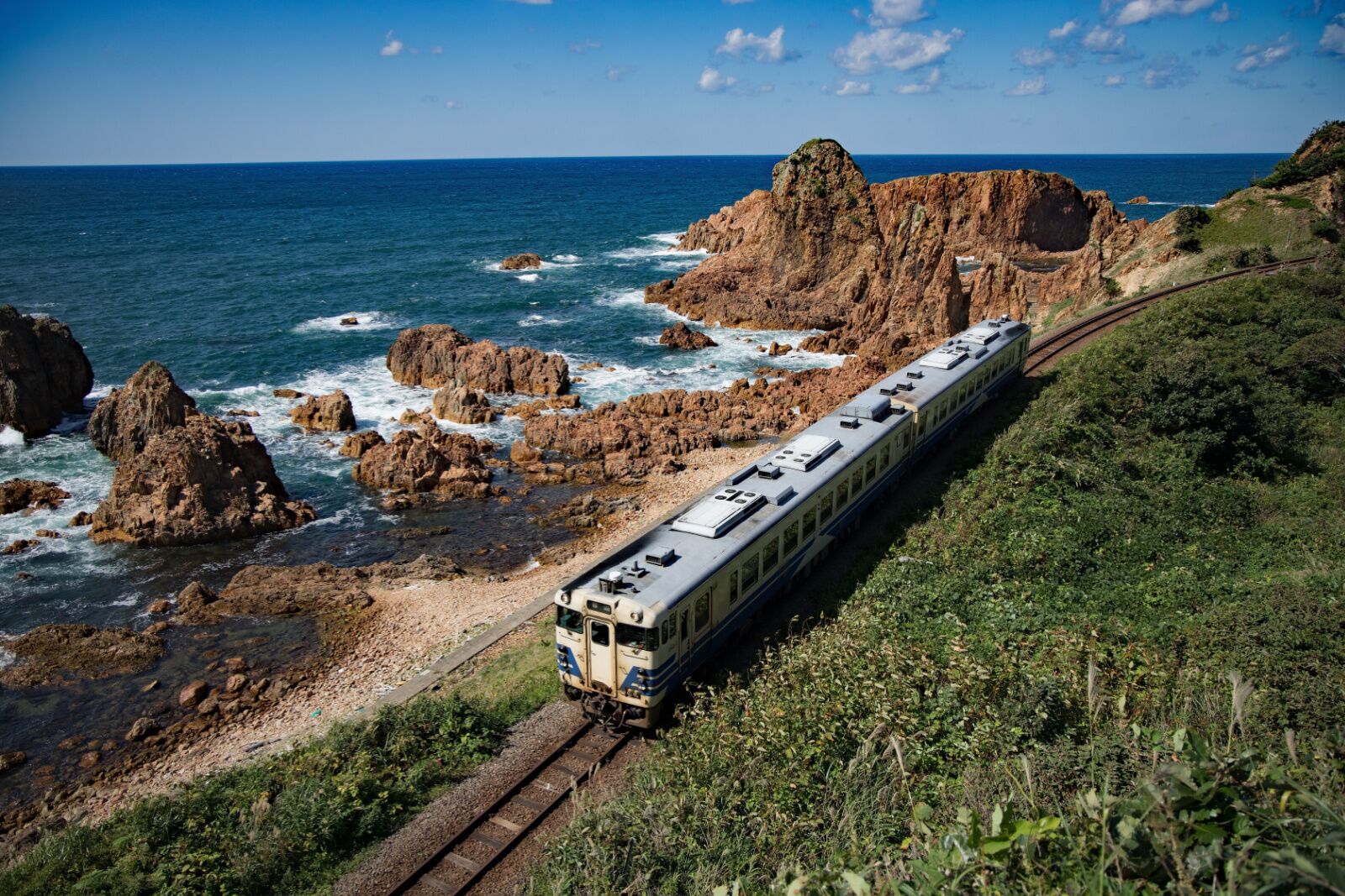 traveling by train - japan coastal route