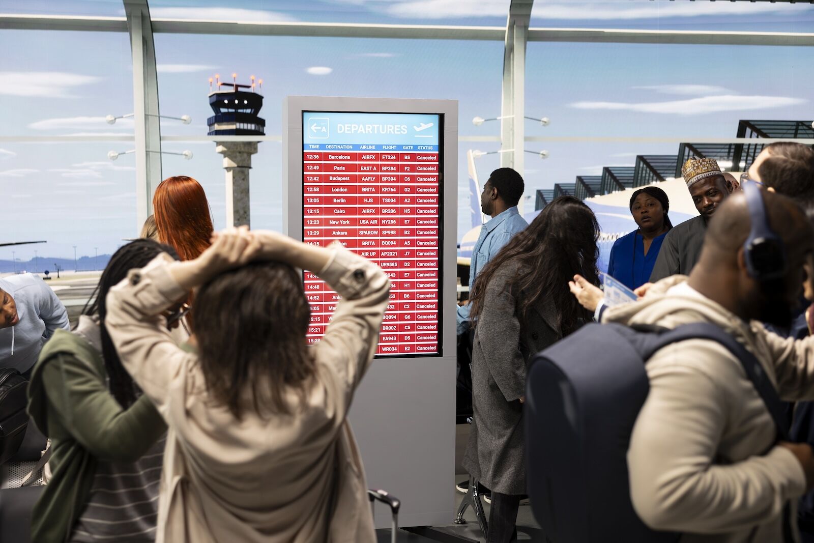 stressed woman at airport