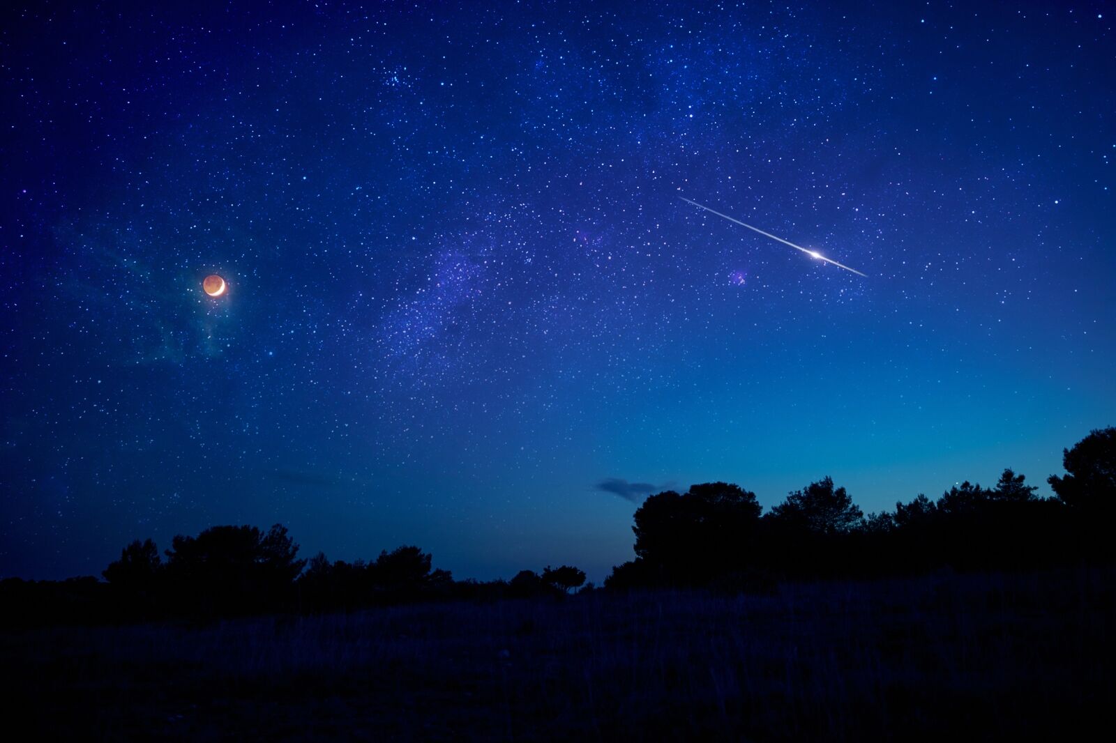 meteor, shooting star, Milky Way and planets