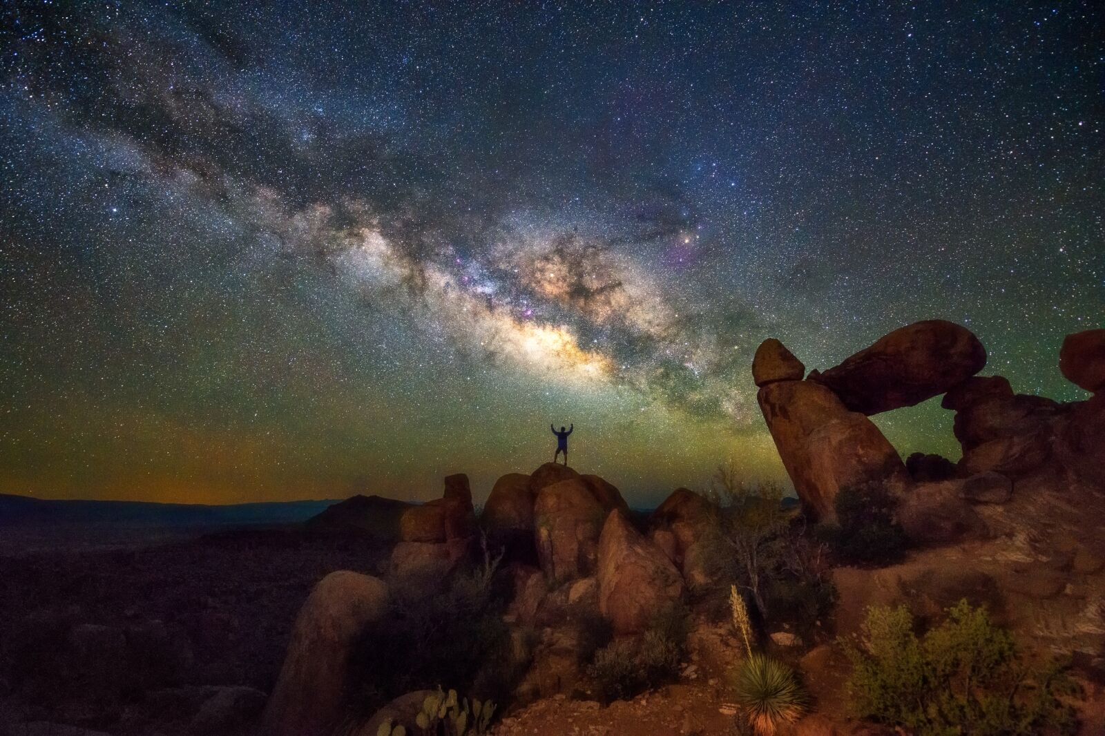 milky way at Balanced Rock, Big Bend National park, Texas one of the best dark sky locations in the US 
