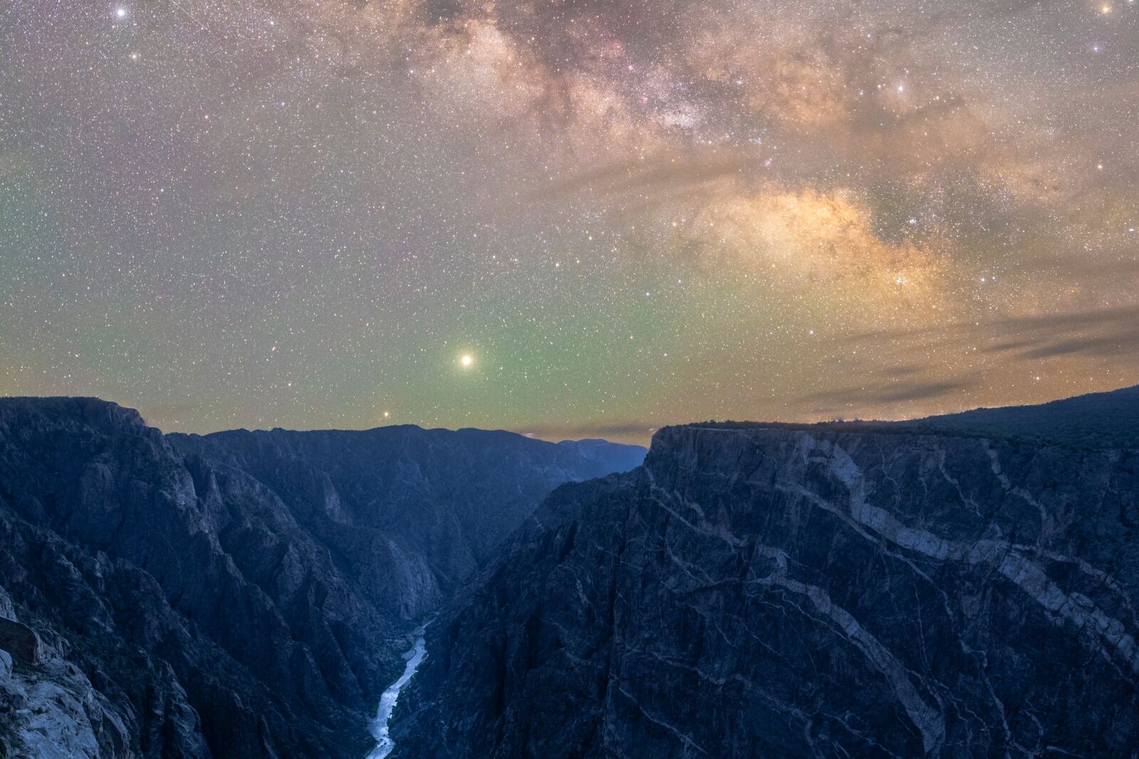 Milky Way exposure over Black Canyon of the Gunnison National Park and dark sky location in the US 