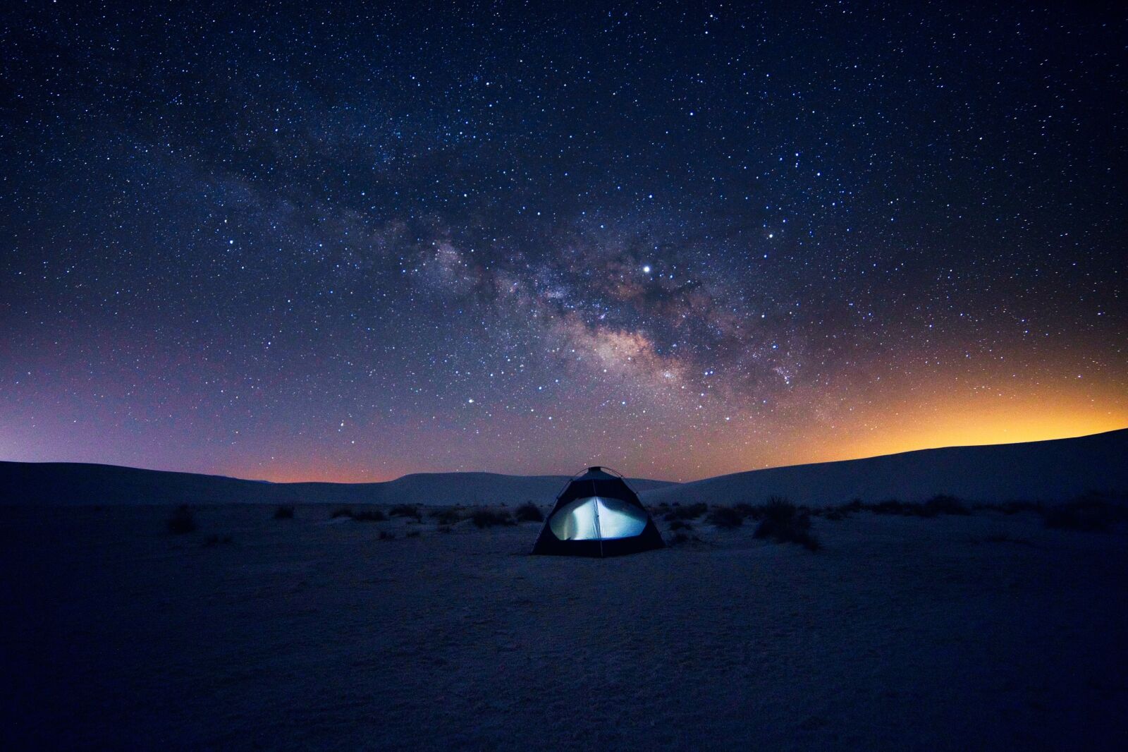 Camping under the Milky Way at White Sands National Monument in New Mexico one of the best dark sky location in the US 