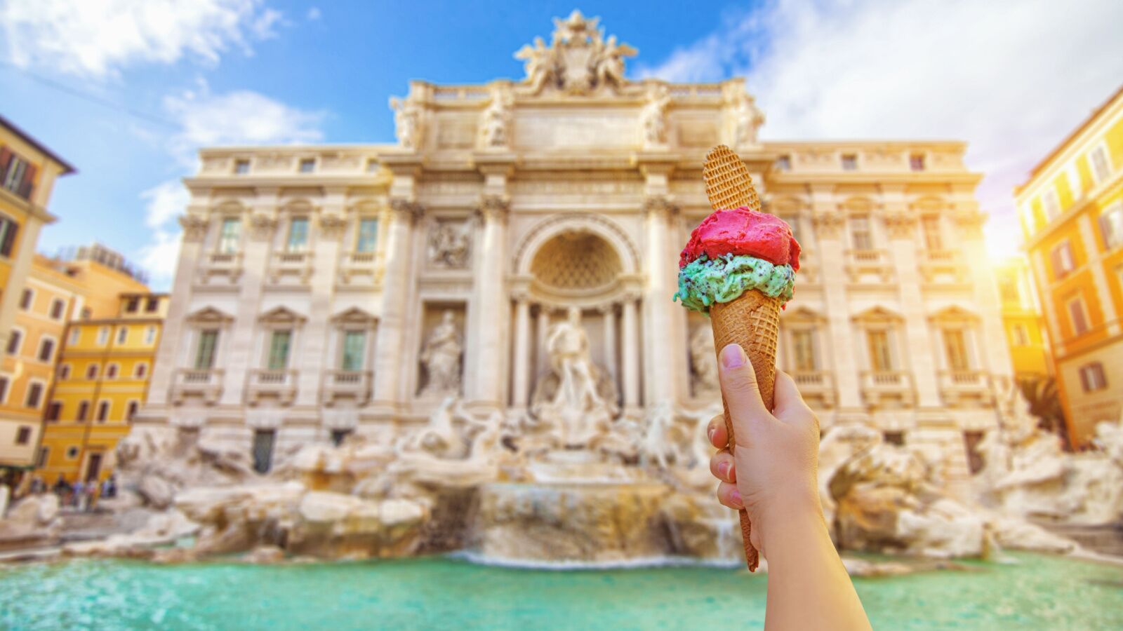 italian gelato cone at trevi fountain