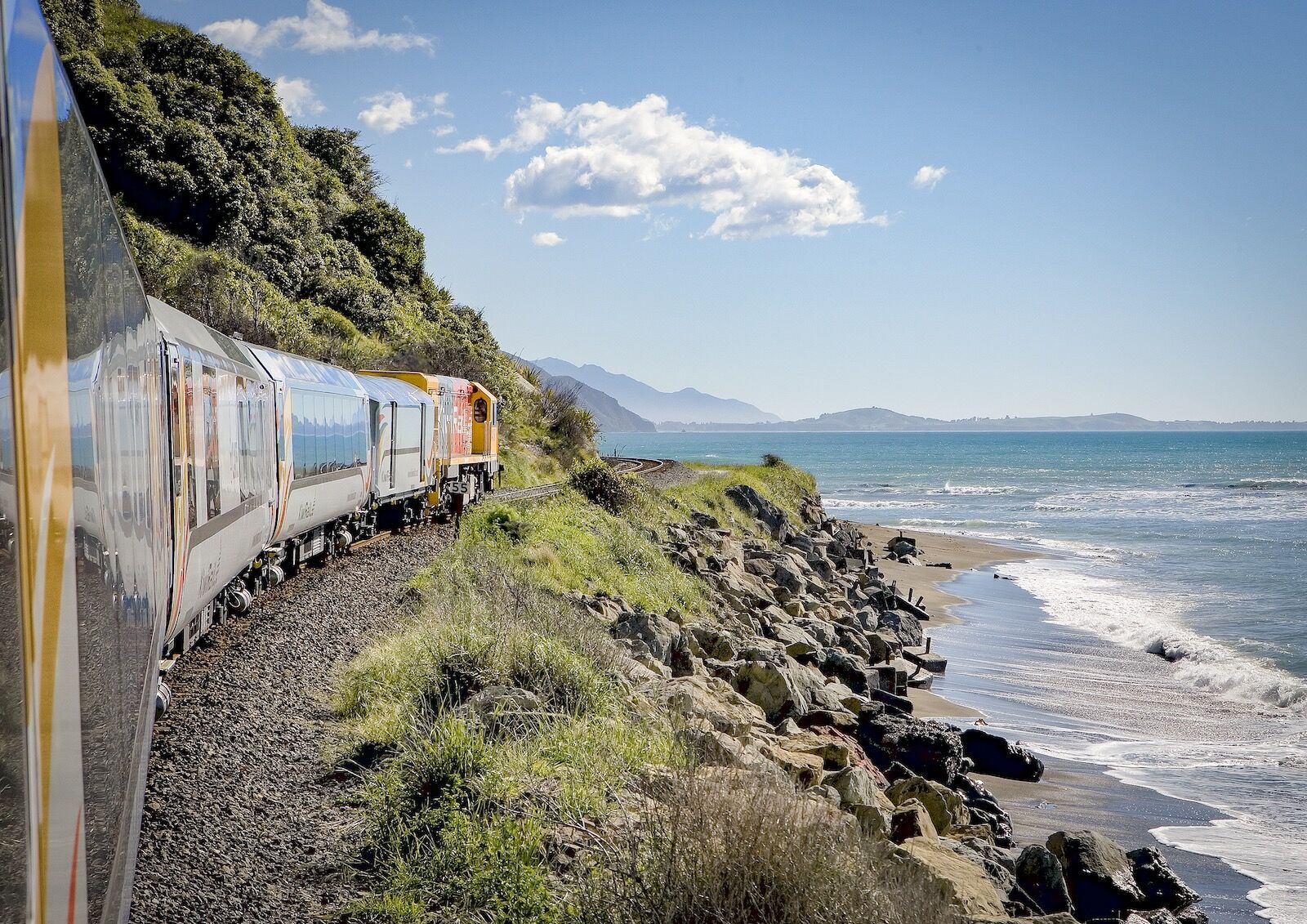 View of New Zealand's Coastal Pacific train
