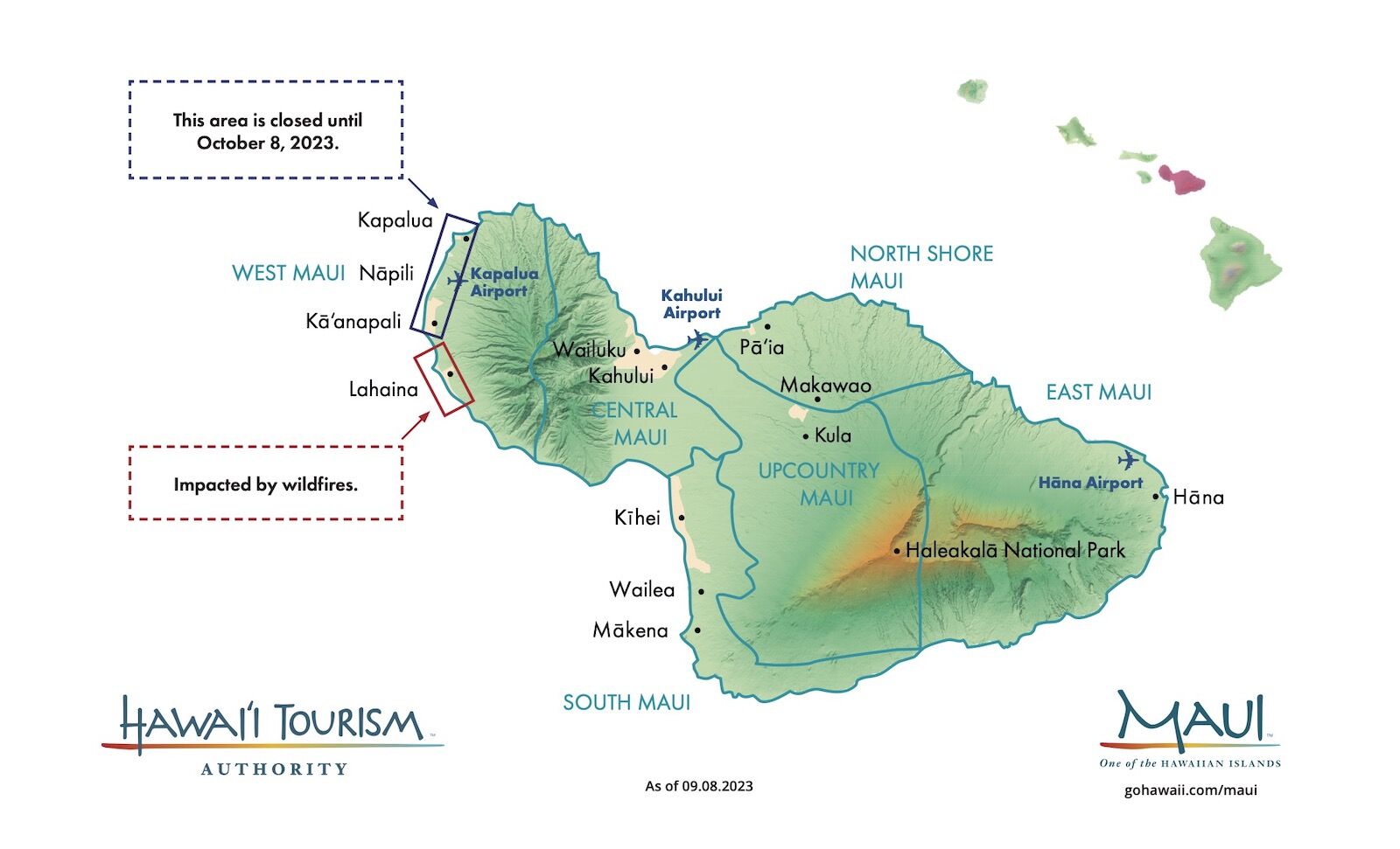 map of maui with closed areas