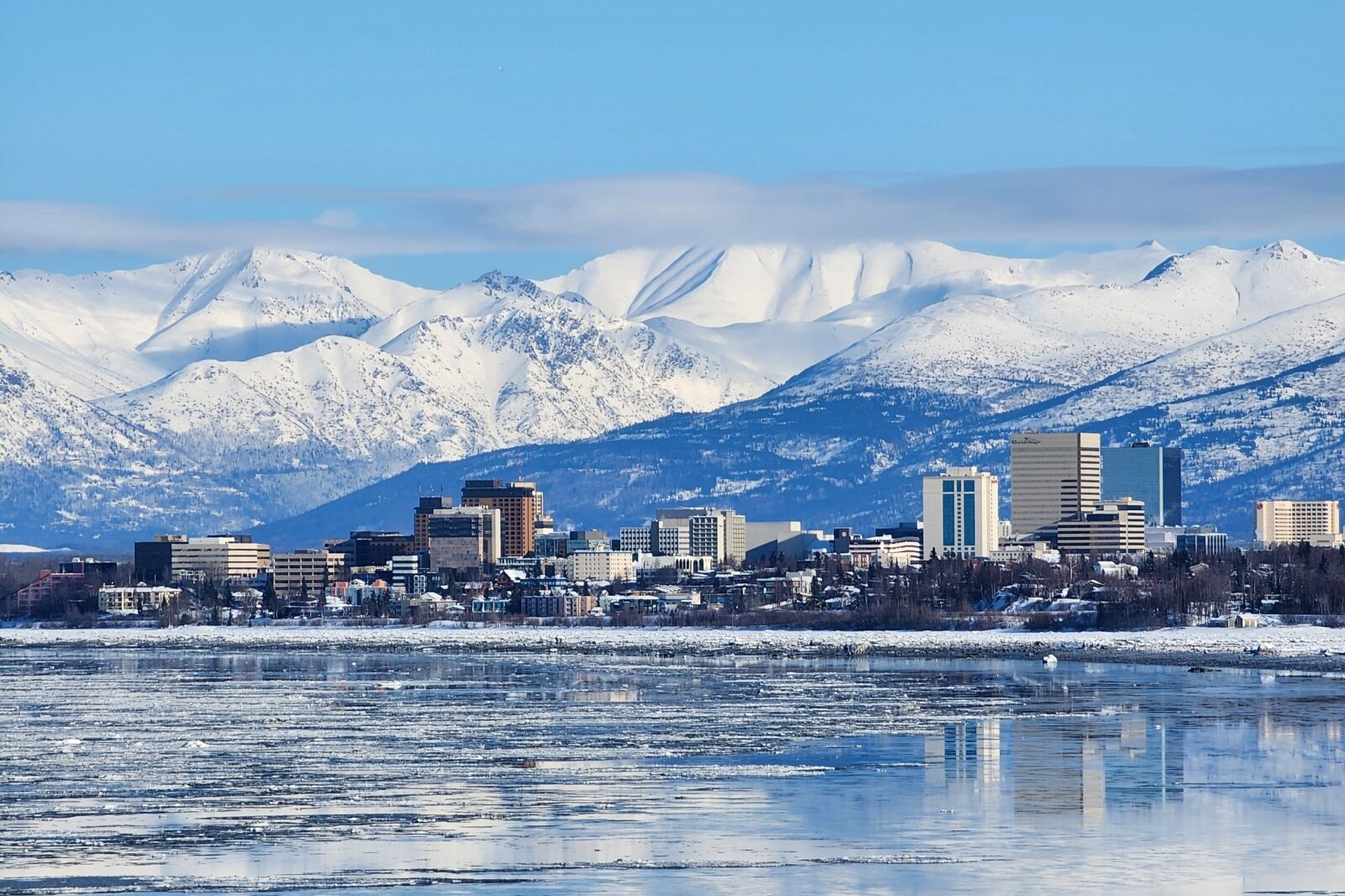 Snow town Anchorage, Alaska in winter