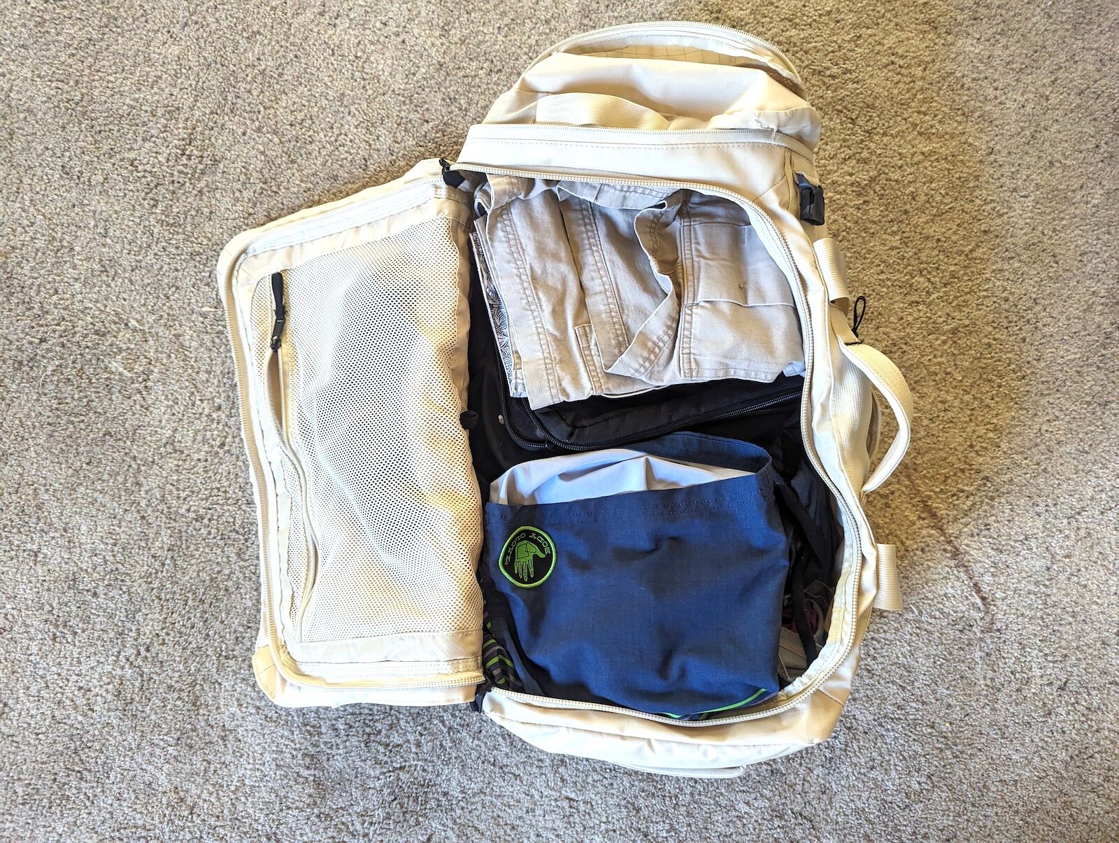 north face base camp vpyager packed with clothes review