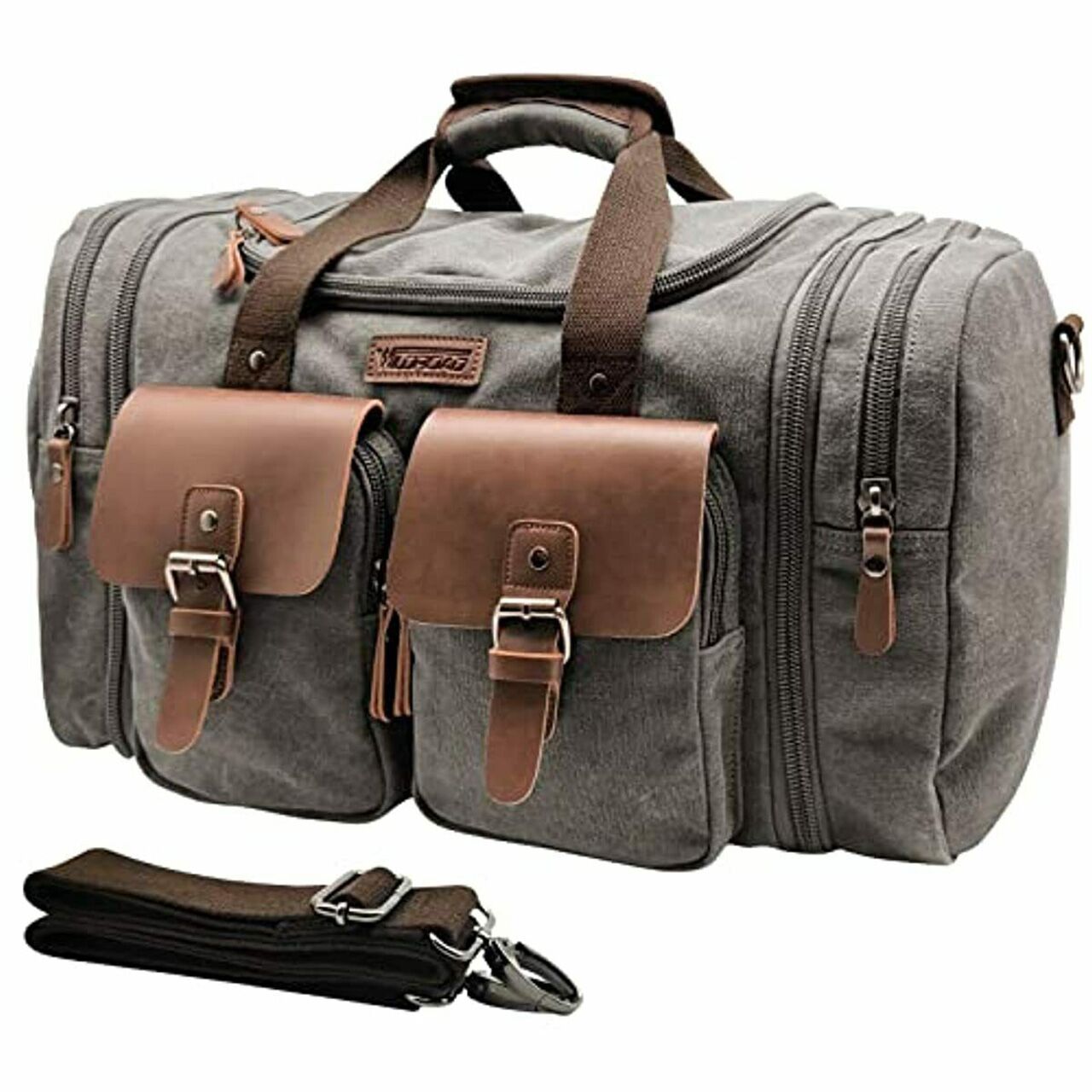 Oflamn 21 Weekender Bags Canvas Leather Duffle Bag Overnight Travel Carry  On To