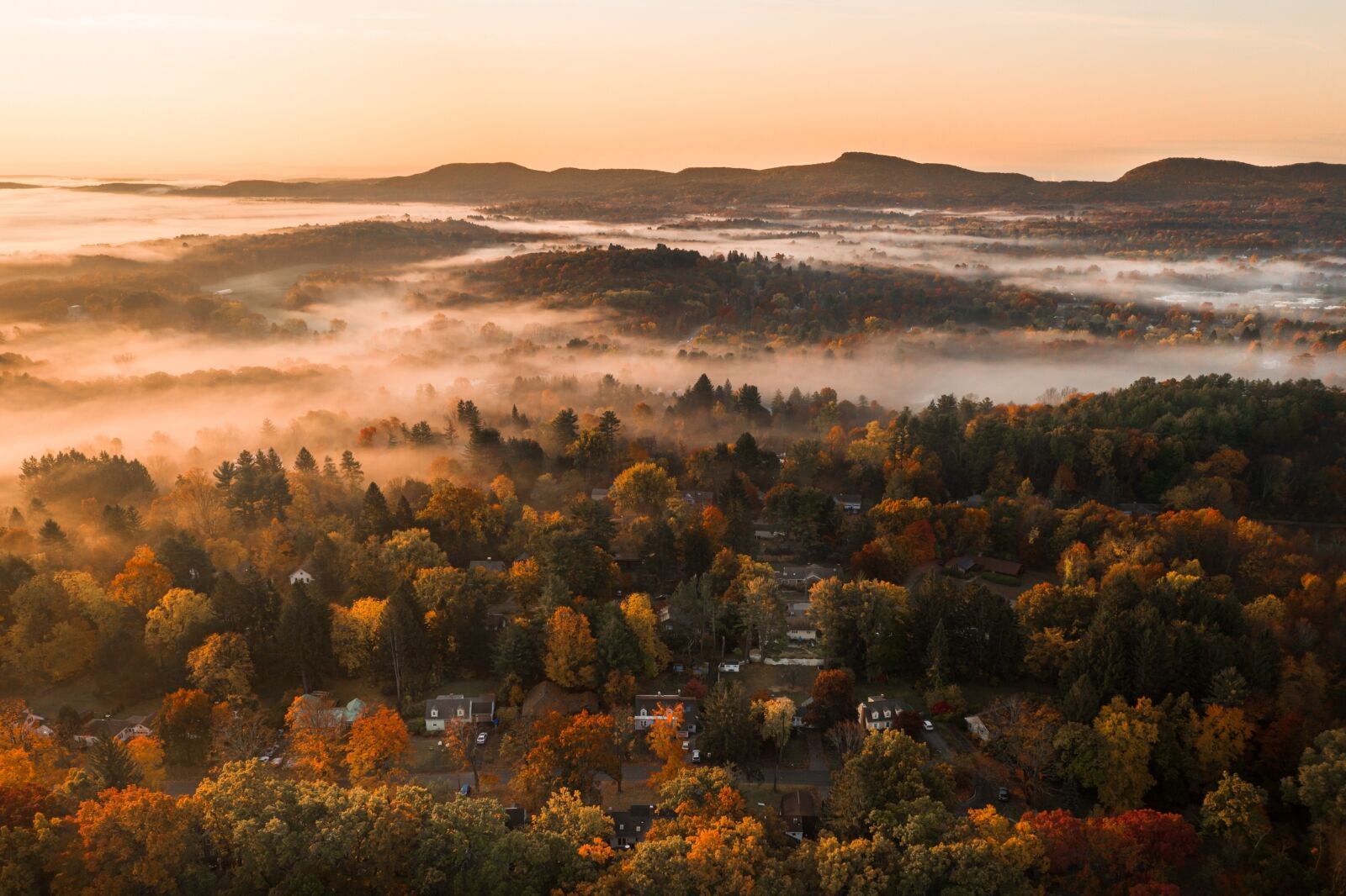 A beautiful view of the autumn trees in Pioneer Valley, Massachusetts, New England, USA