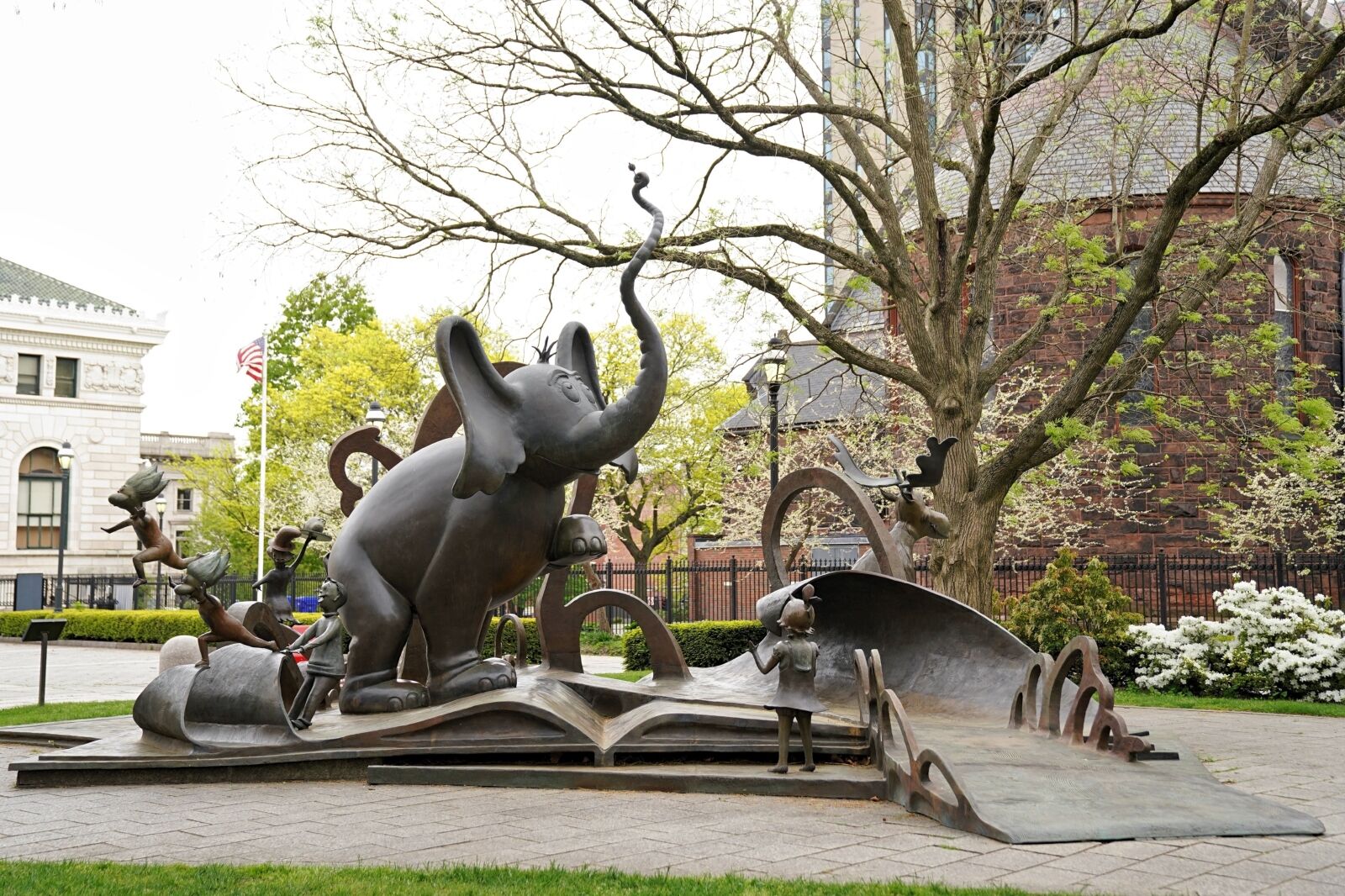 A group shot of The Horton Court sculpture at the Dr. Seuss National Memorial Sculpture Garden